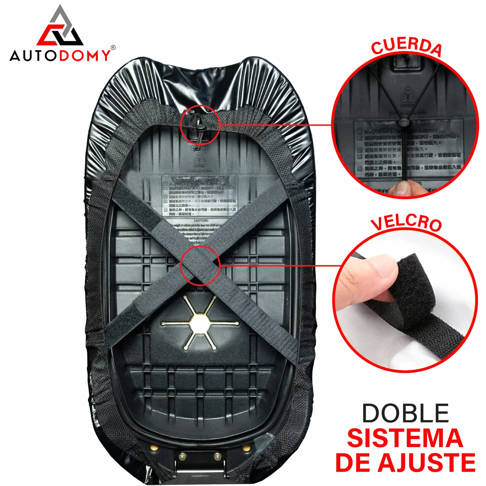 Autodomy Funda Asiento Moto Talla XL para Asientos de 90 a 110 cm | Funda para Asiento Moto Antideslizante y Resistente a Arañazos | para Todo Tipo de Motos y Scooters | Protege de la Lluvia y el Sol