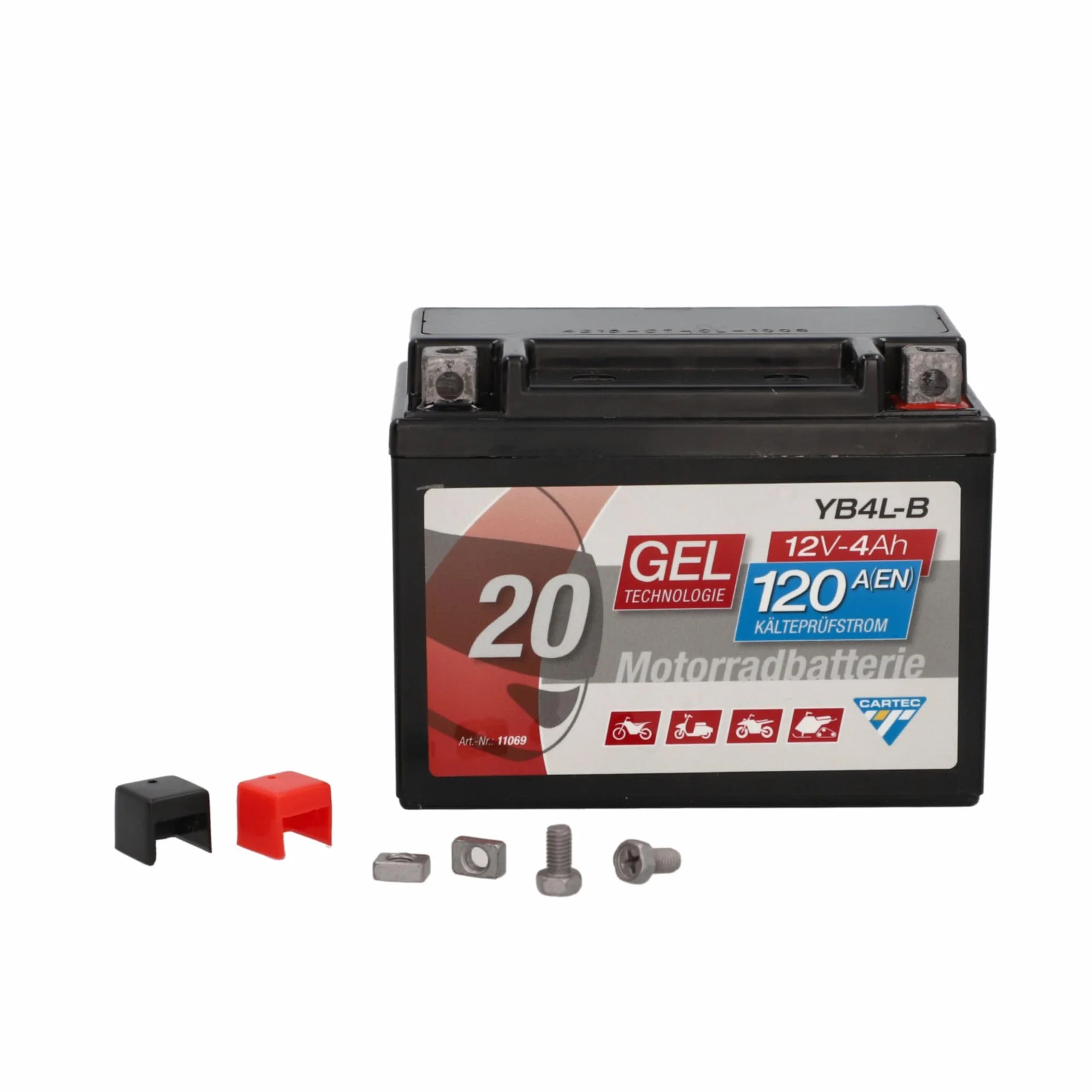 Batería de motocicleta Cartec YB4L-B 4Ah 56A Batería de tecnología de gel Calidad OEM Almacenamiento a prueba de ciclos Sin mantenimiento