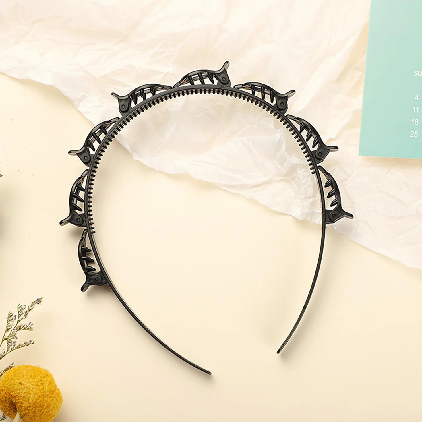 Diadema con Pinzas y Horquilla de Doble Flequillo, Diademas con Clips de Plástico Unisex Negro