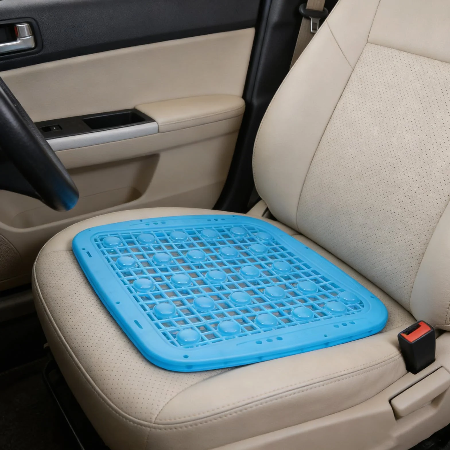 Cojín para Asiento de montacargas: Transpirable y ventilado, con Doble Capa de Bolas de Masaje, diseño Hueco de 40 x 39 cm, Ideal para excavadoras de Camiones.