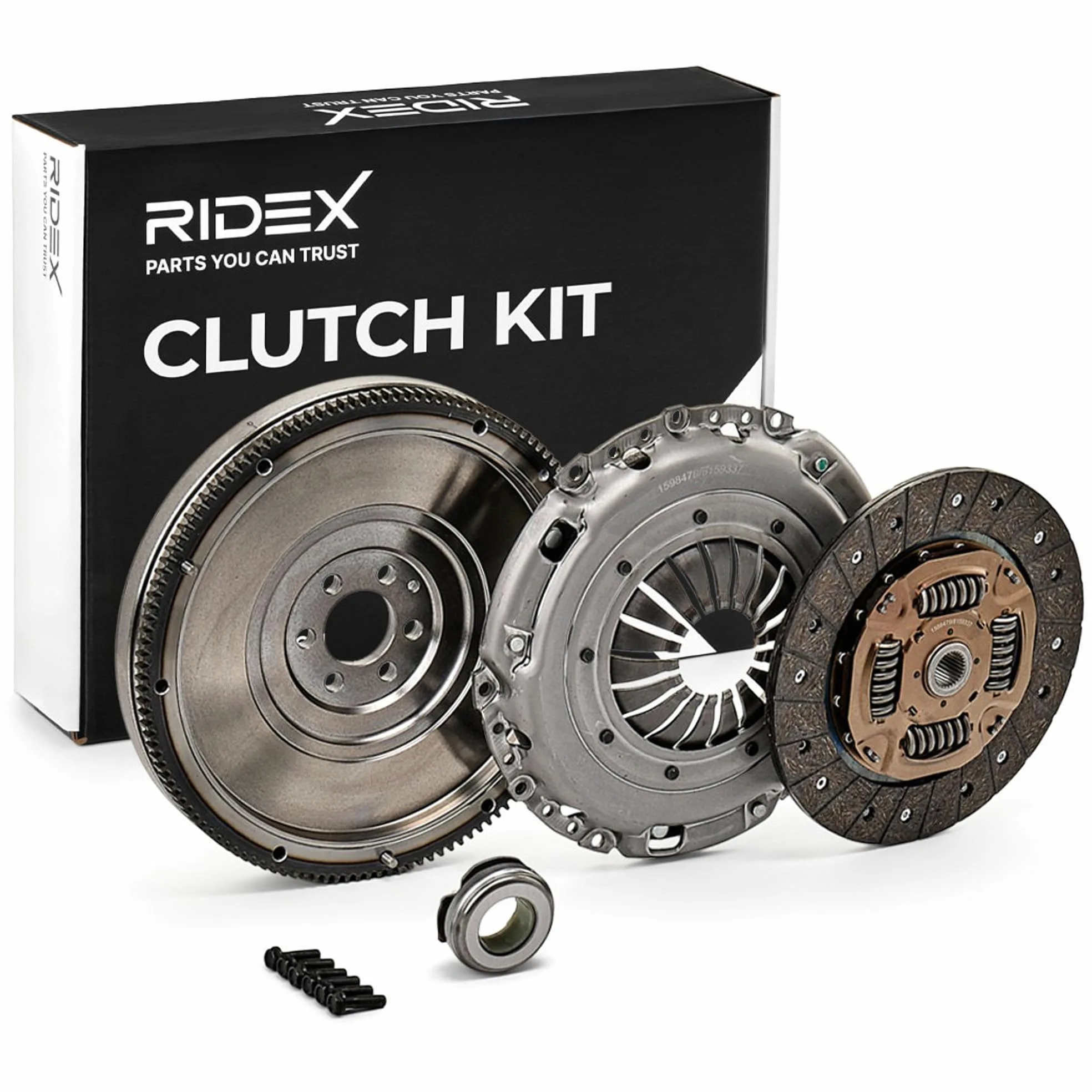 RIDEX 479C0081 Kit de embrague con placa de apriete de embrague con cojinete de desembrague con volante motor con plato de embrague con juego de tornillos Compatible con VW Golf 6 5K1