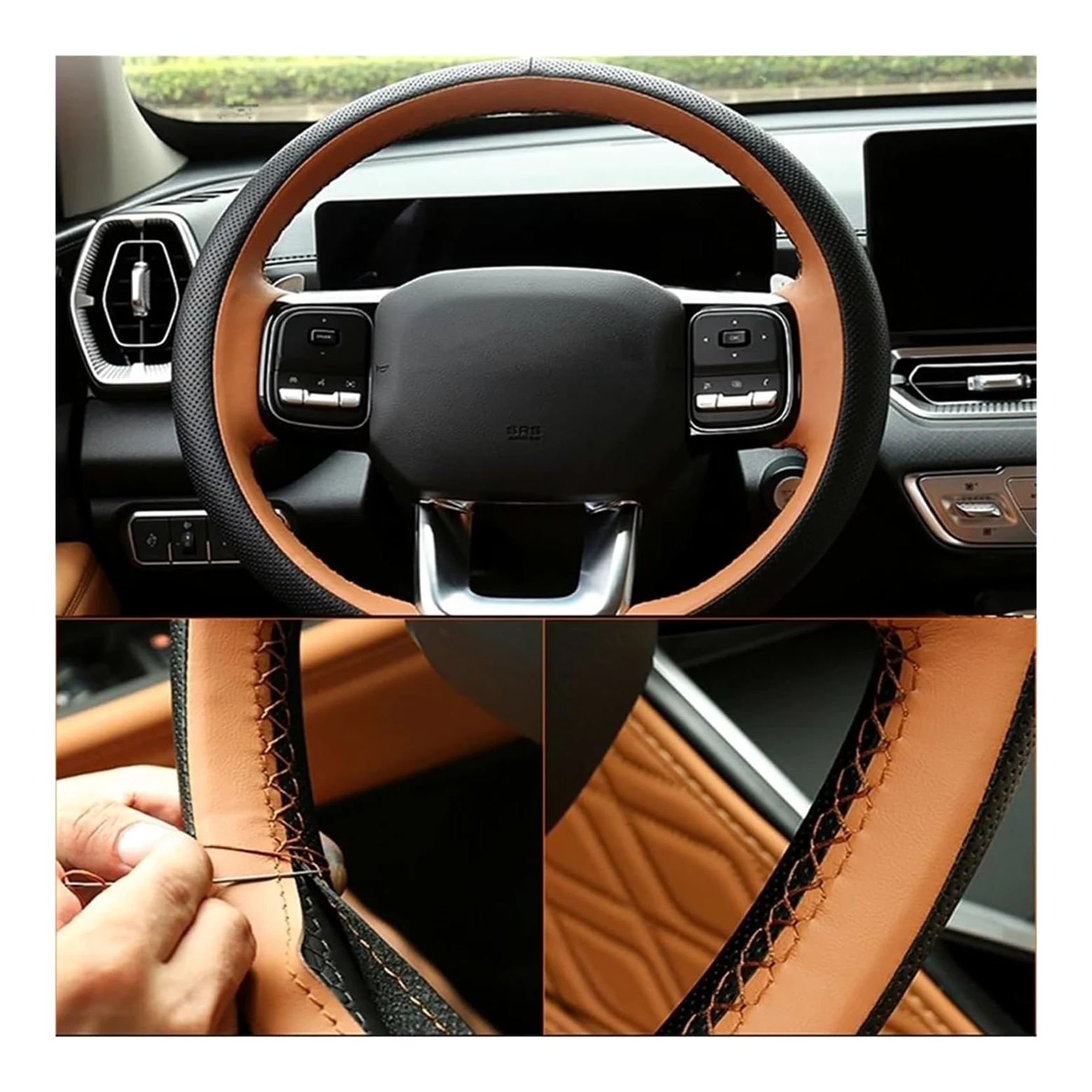 Volante Funda Coche para Great Wall Haval H5 II 2023 2024 Funda Volante Cuero Microfibra Cosida A Mano Interior Coche Fundas Protector(Negro)