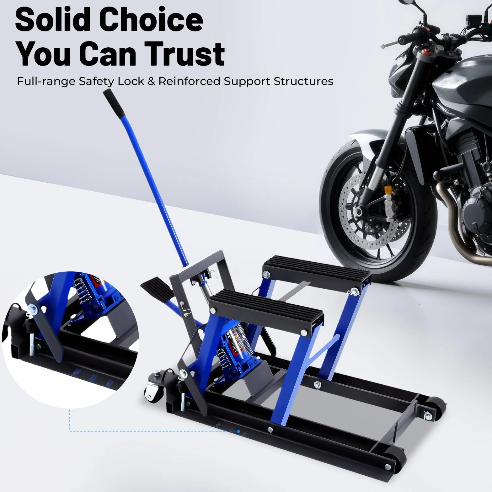 Elevador hidráulico para motocicleta, capacidad de carga máxima de 680 kg, ajustable, 12 – 38,7 cm, soporte de montaje para motocicleta, plataforma elevadora plegable para motocicletas, ATV