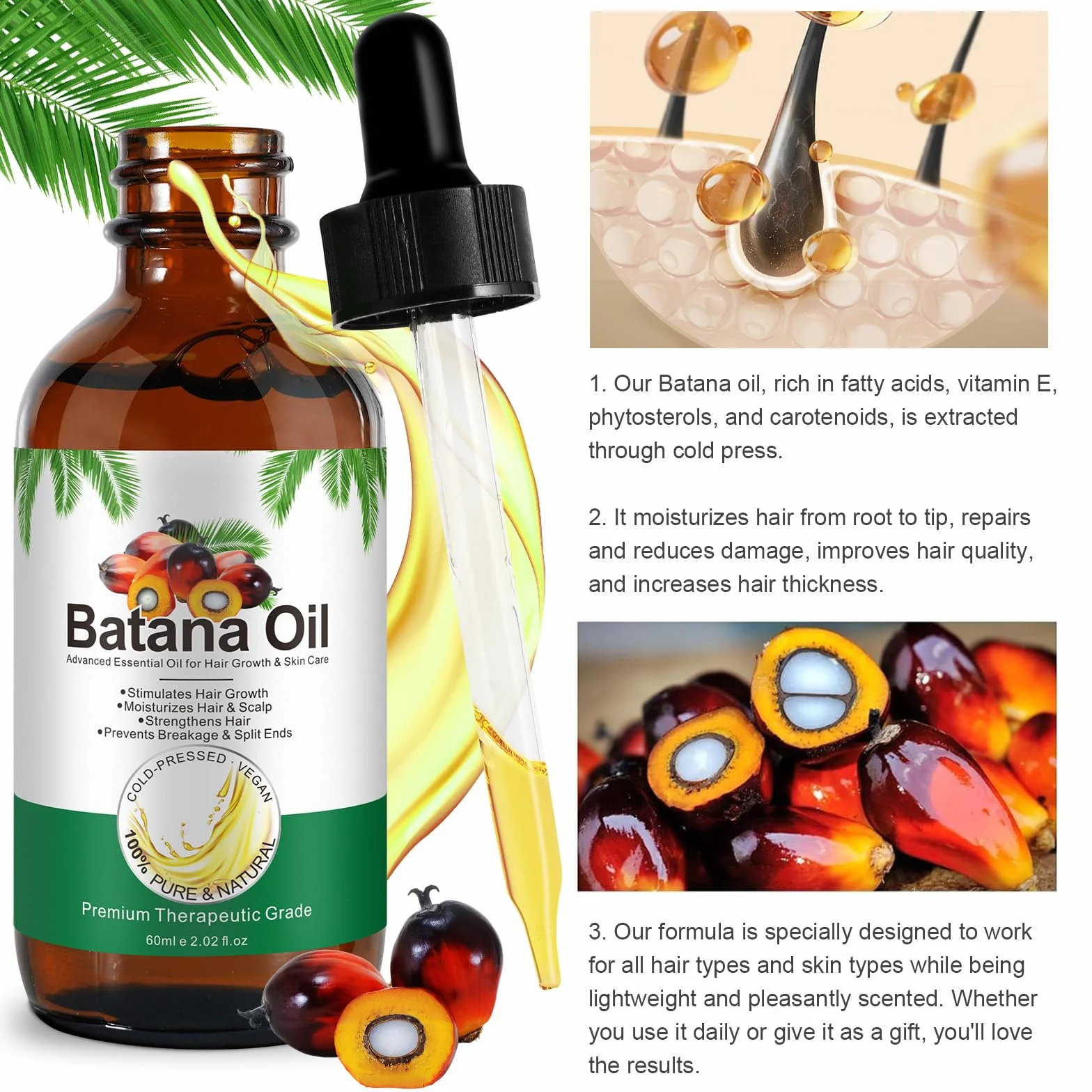 Aceite de Batana puro natural 60 ml para crecimiento cabello fortalece piel e hidratante facial