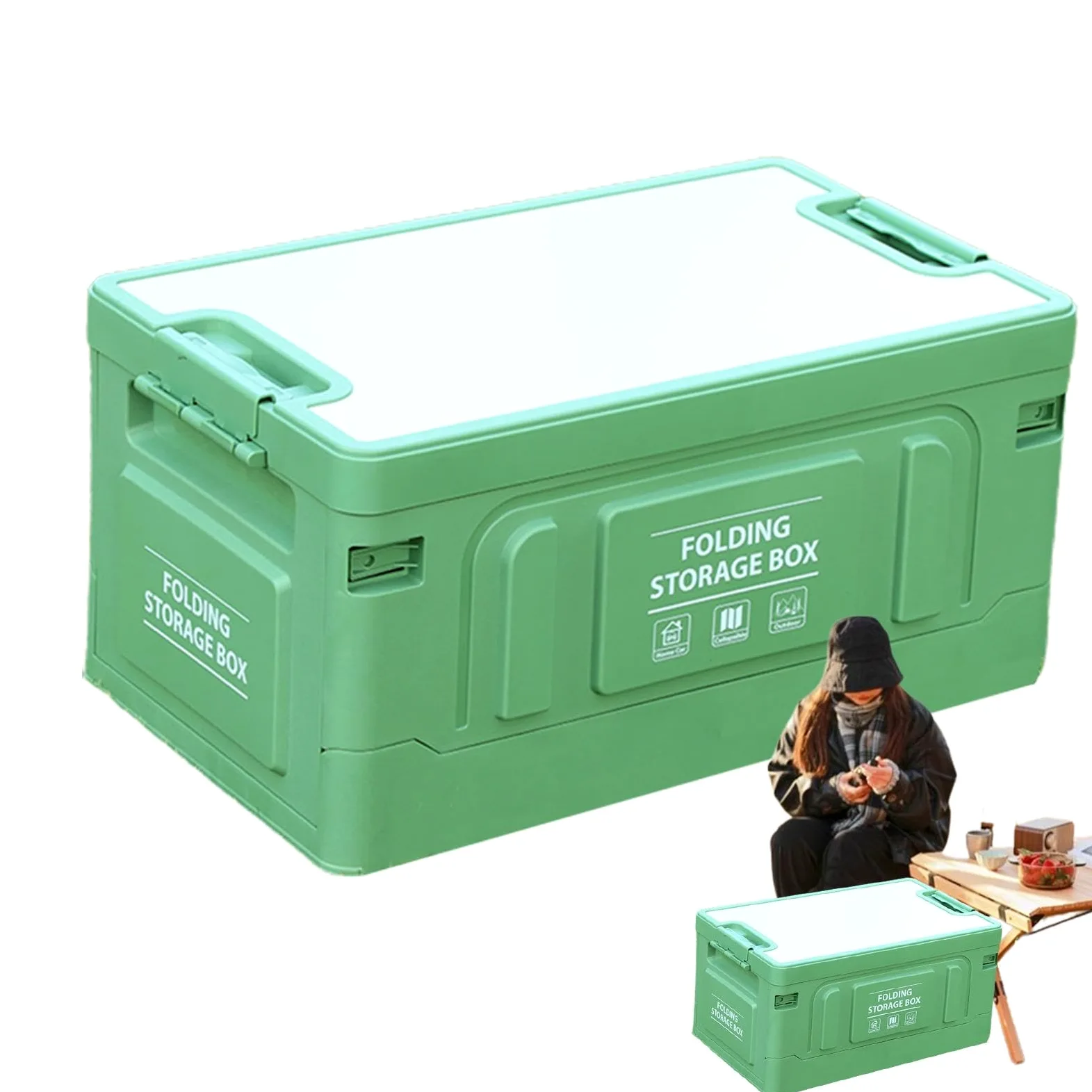 Organizador de maletero plegable para maletero, 60 l, caja organizadora para el maletero del coche, con tapa a prueba de polvo para verduras, herramientas de camping, salvado | para el maletero del coche, con tapa a prueba de polvo para verduras, herramie