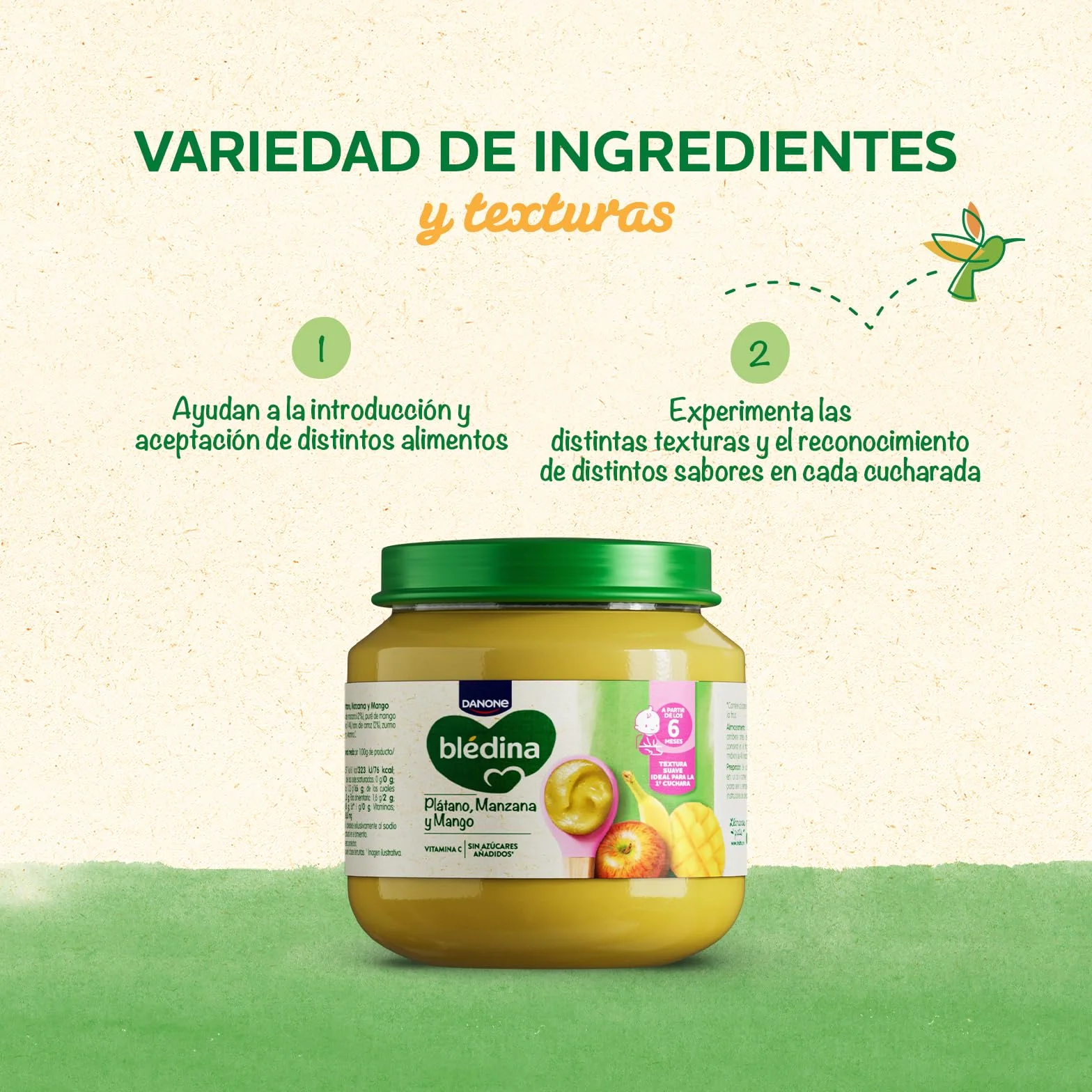 Blédina Tarritos de Platano, Manzana y Mango para Bebé 6x125g Sin Azúcares Añadidos
