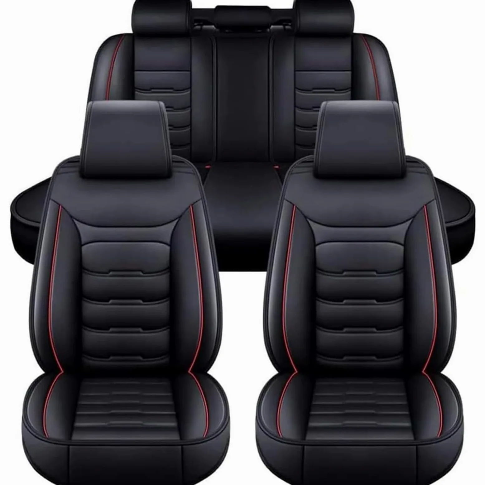 Funda Asiento Coche para Toyota Hilux 2017-2025,Juego Completo de Fundas Cuero Protectores Asiento Coche Delanteros y Traseros,Universal para La Mayoría,Black Red