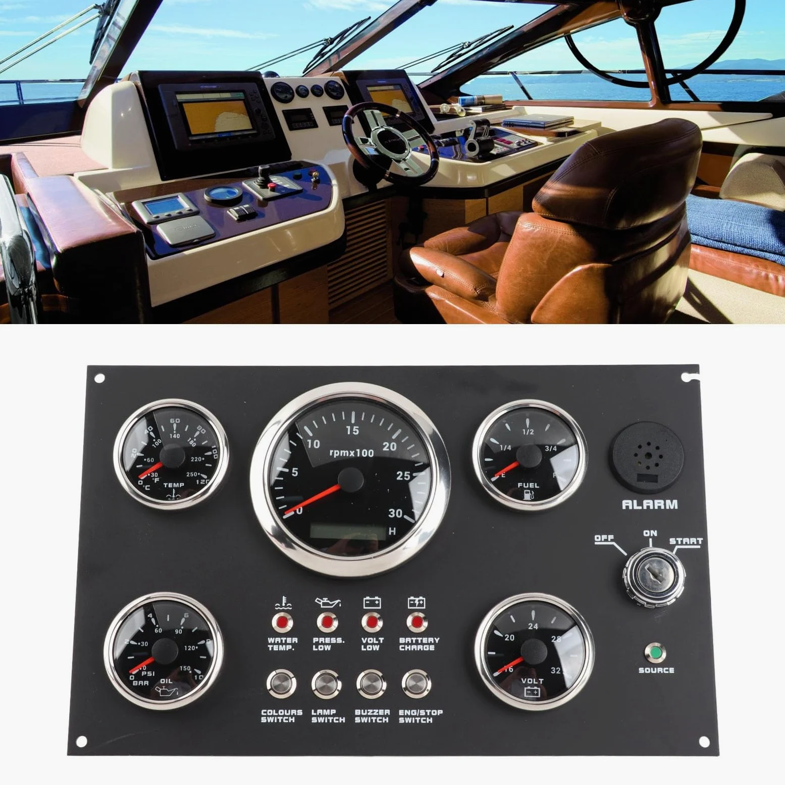 Digital Gauge, medidor de clúster RPM Nivel de Presión de aceite Temperatura de agua Voltaje 7 Flight de color para yates para botes de vehículos recreativos