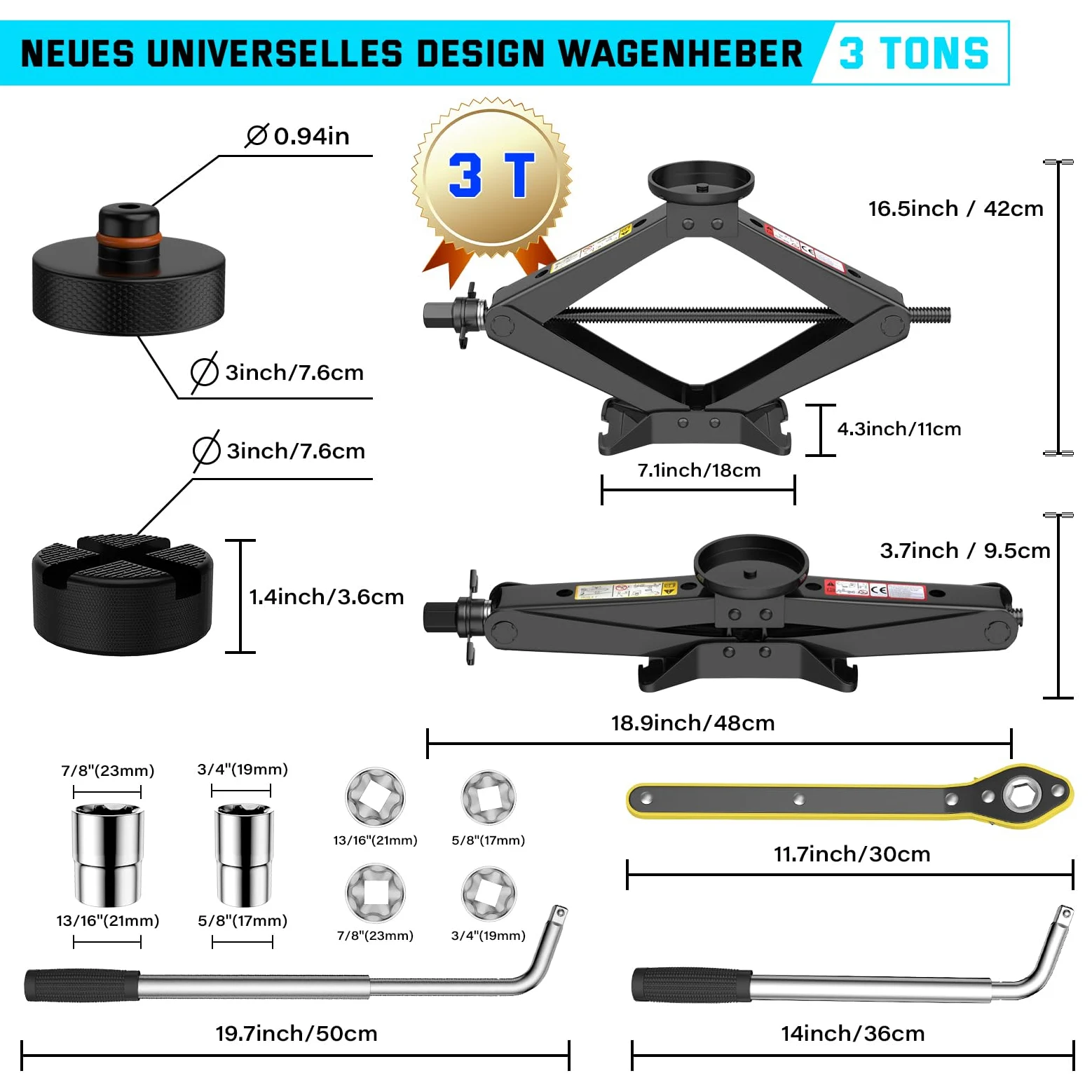 IMAYCC Gato para Coche 3T/3000kg, Kit Universal con 2 Bloque de Goma, Llave de Tuercas para SUV MPV Tesla