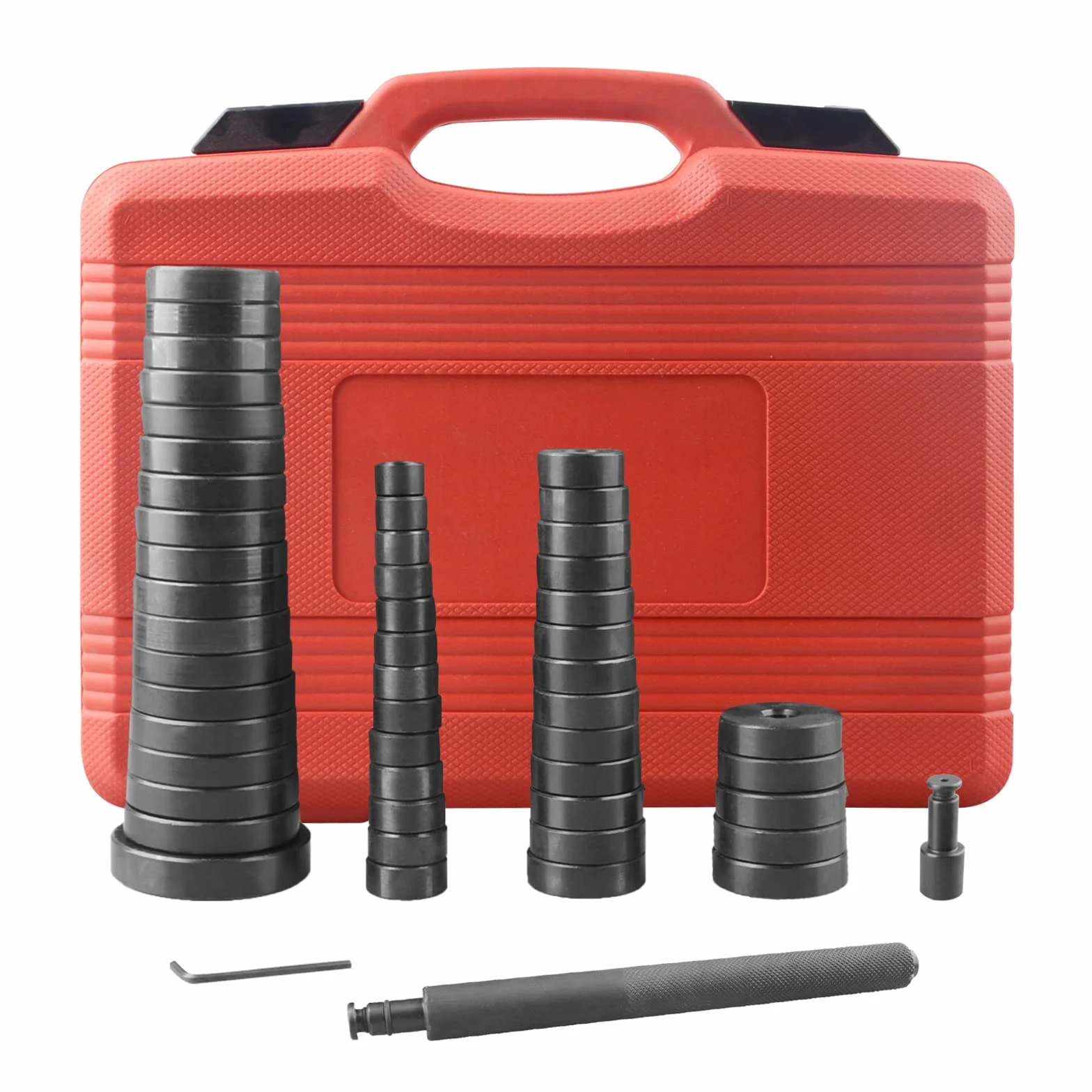 DAYUAN Juego de 52 piezas de discos de montaje para rodamientos de rueda, juntas de sellado radial, casquillos, copas, gomas, extractor, pieza de presión, juego de instalación para prensar 18-65 mm