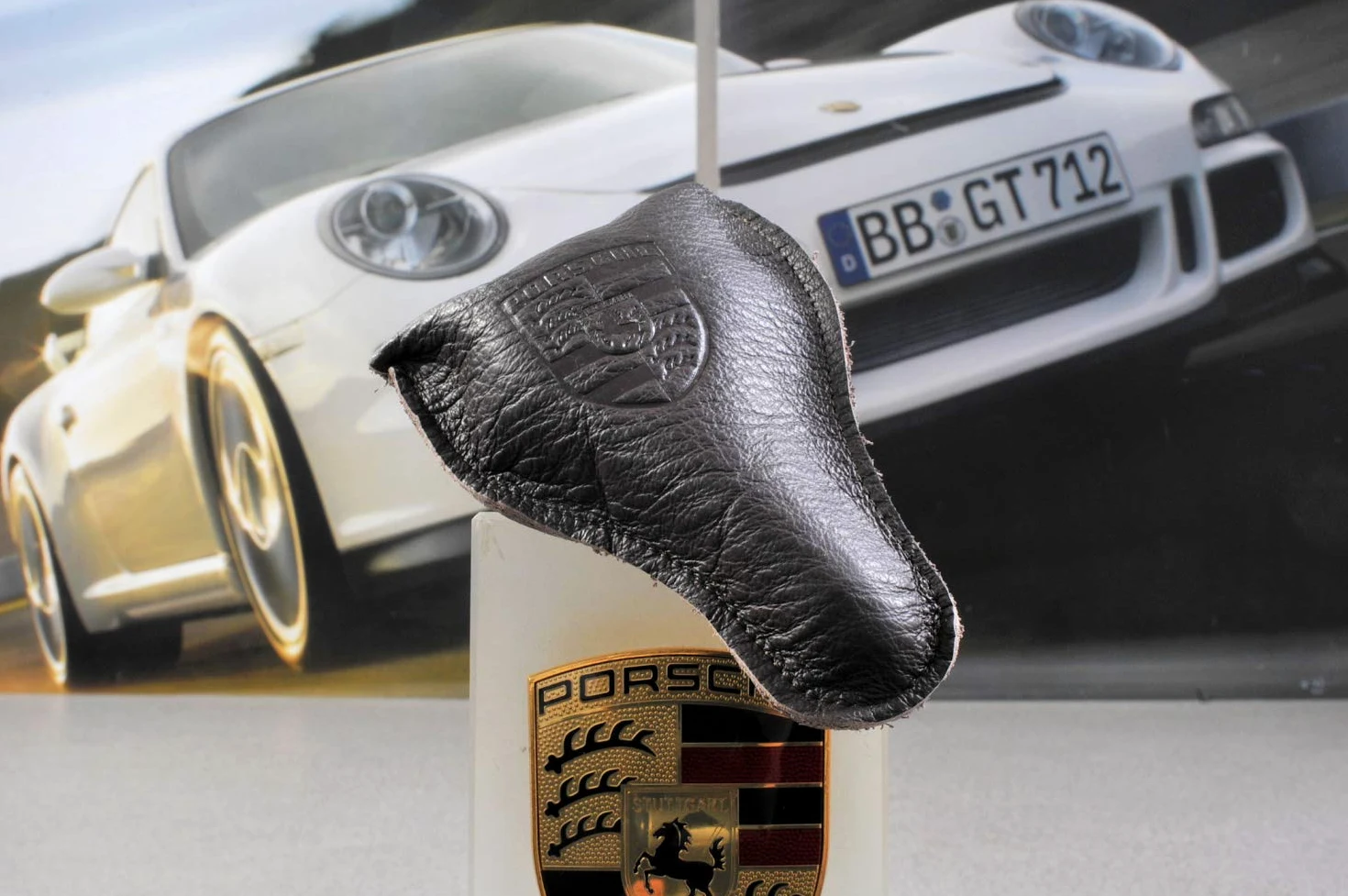 Porsche Manómetro clásico de presión de neumáticos + funda de piel 911 944 964 993.