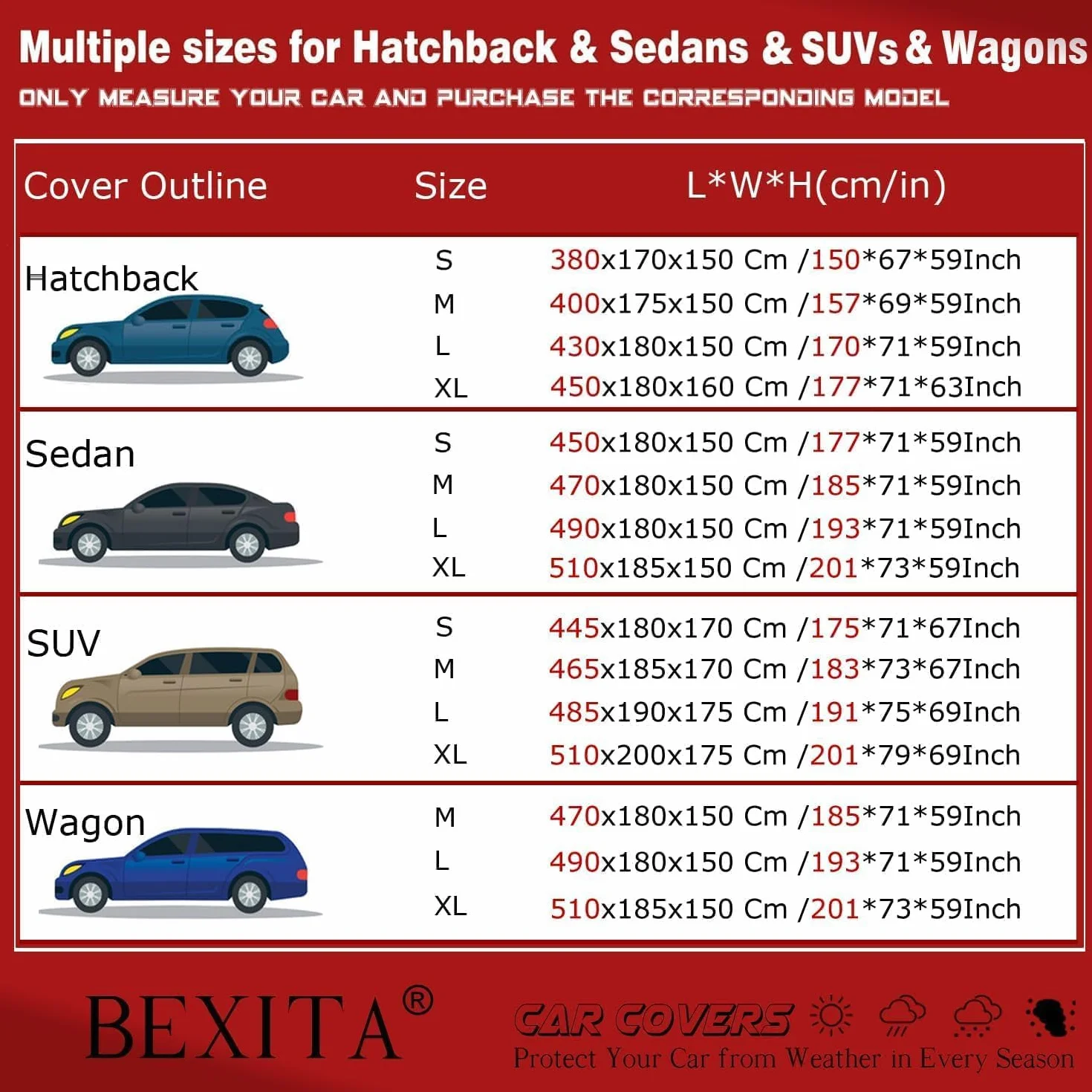 Funda de Coche Exterior Impermeable A Prueba de Polvo Nieve Protección UV para Hatchback Longitud hasta 430 cm