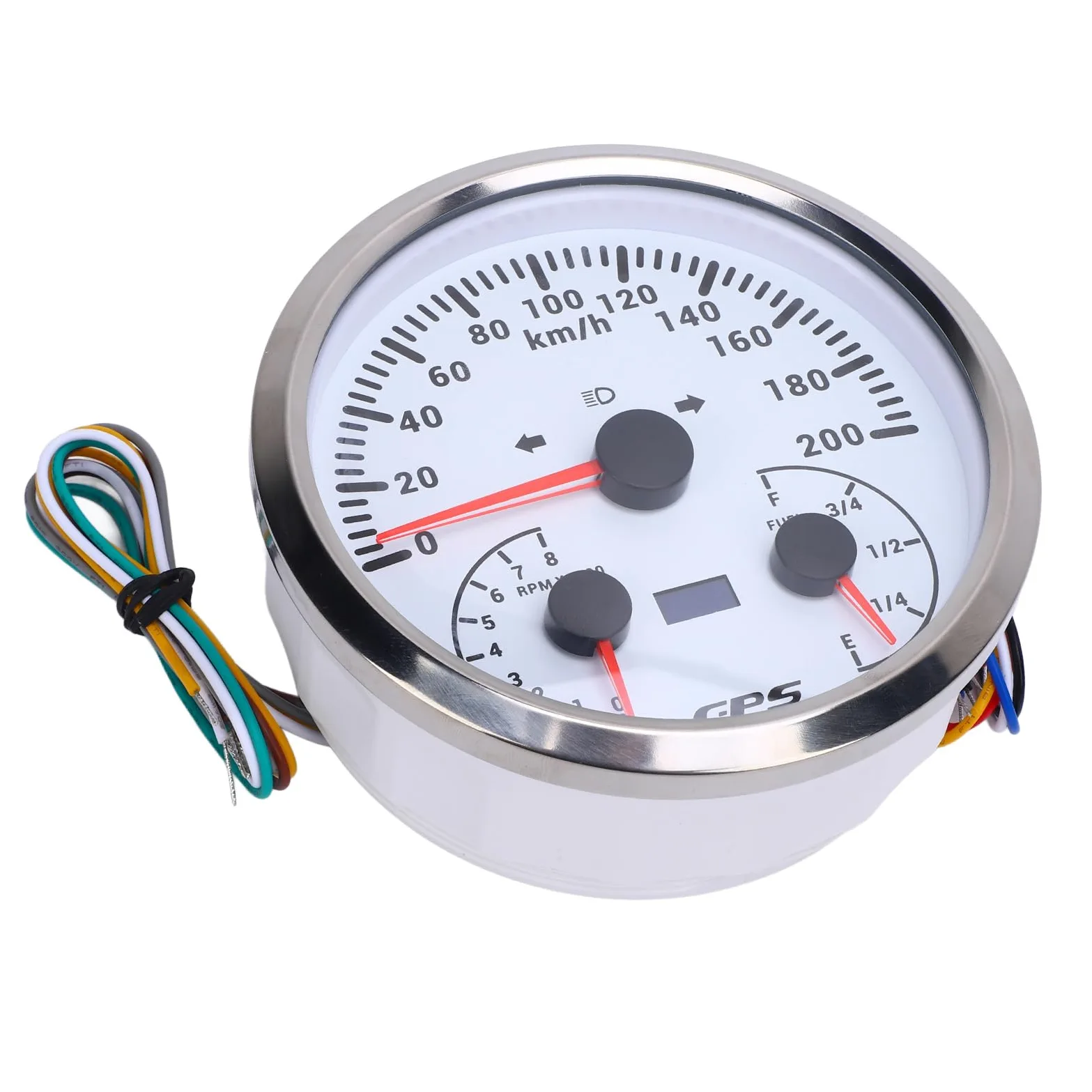 Medidor de odómetro GPS, velocímetro de 110 mm, tacómetro, 0-200 KM H, 0-8000 RPM, indicador de nivel de con señales de giro para camión yate RV (Esfera blanca y bisel plateado CXA098)