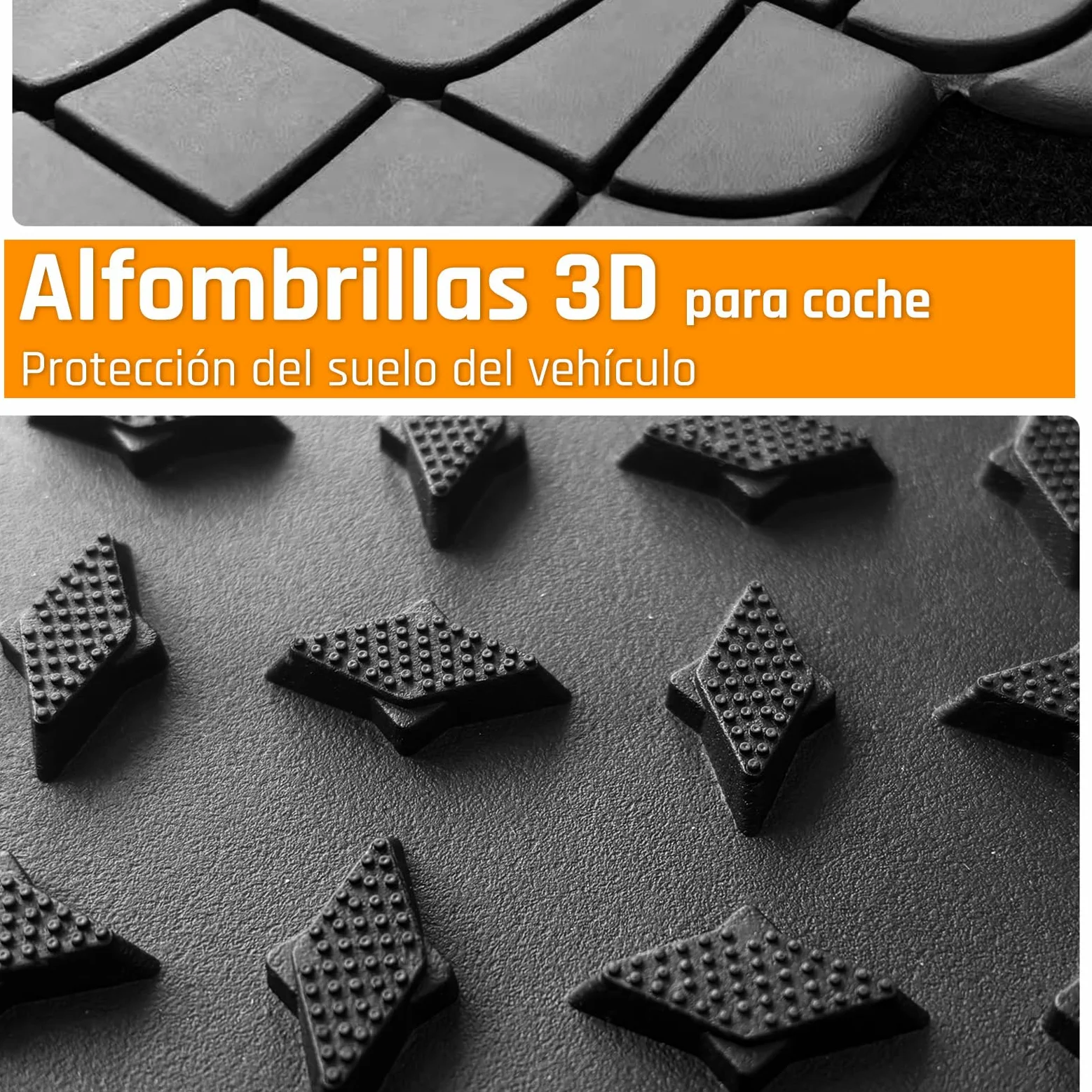Alfombrillas de Goma Universales para Coche, Alfombrillas de Caucho Antideslizantes Ajustables, Juego 4 Piezas, Delanteras 44,5x72 cm, Traseras 43,5x43,5 cm, Color Negro