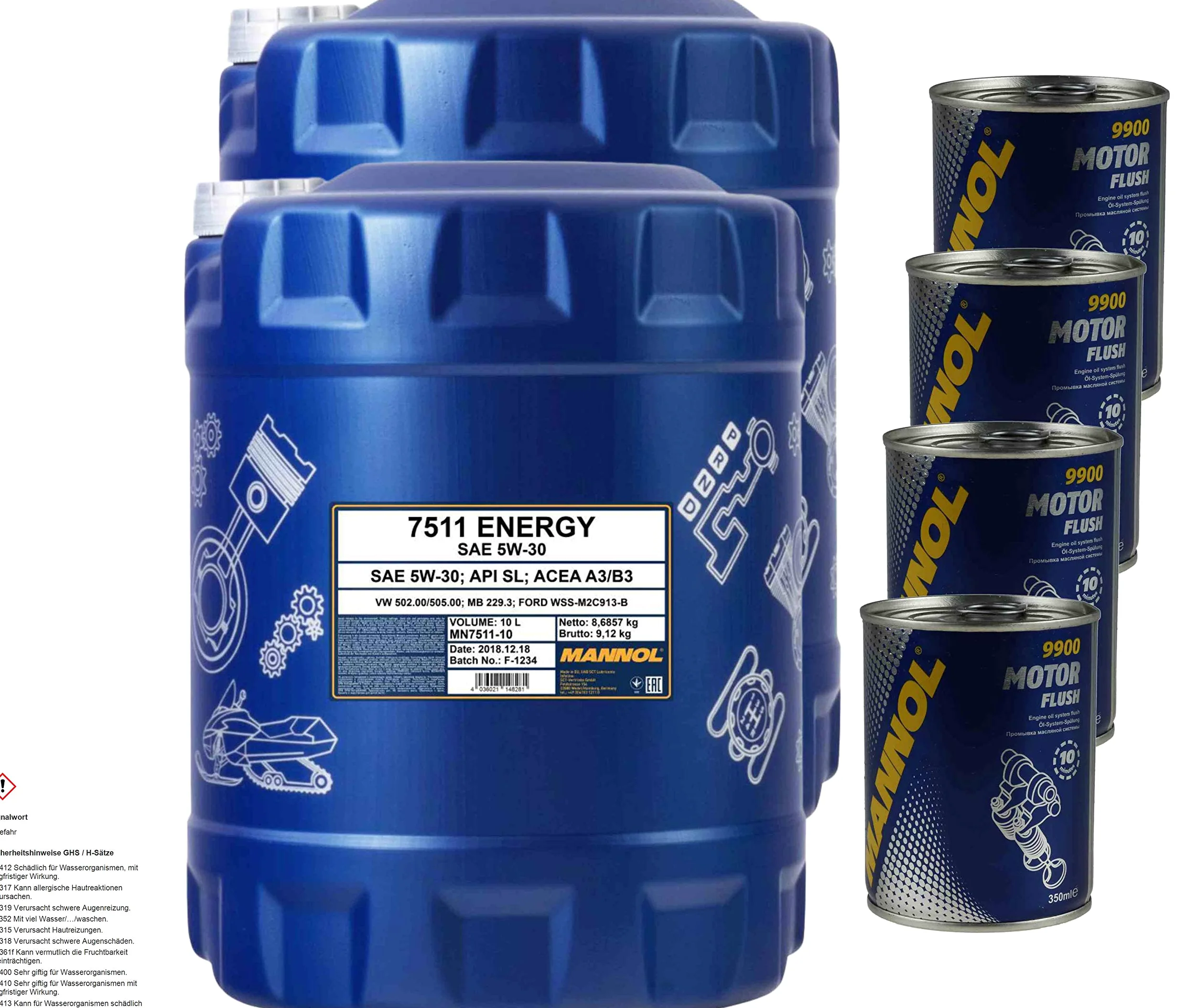 20L de aceite de motor Mannol Energy 5W-30 4x Mannol Motor Flush Aditivo