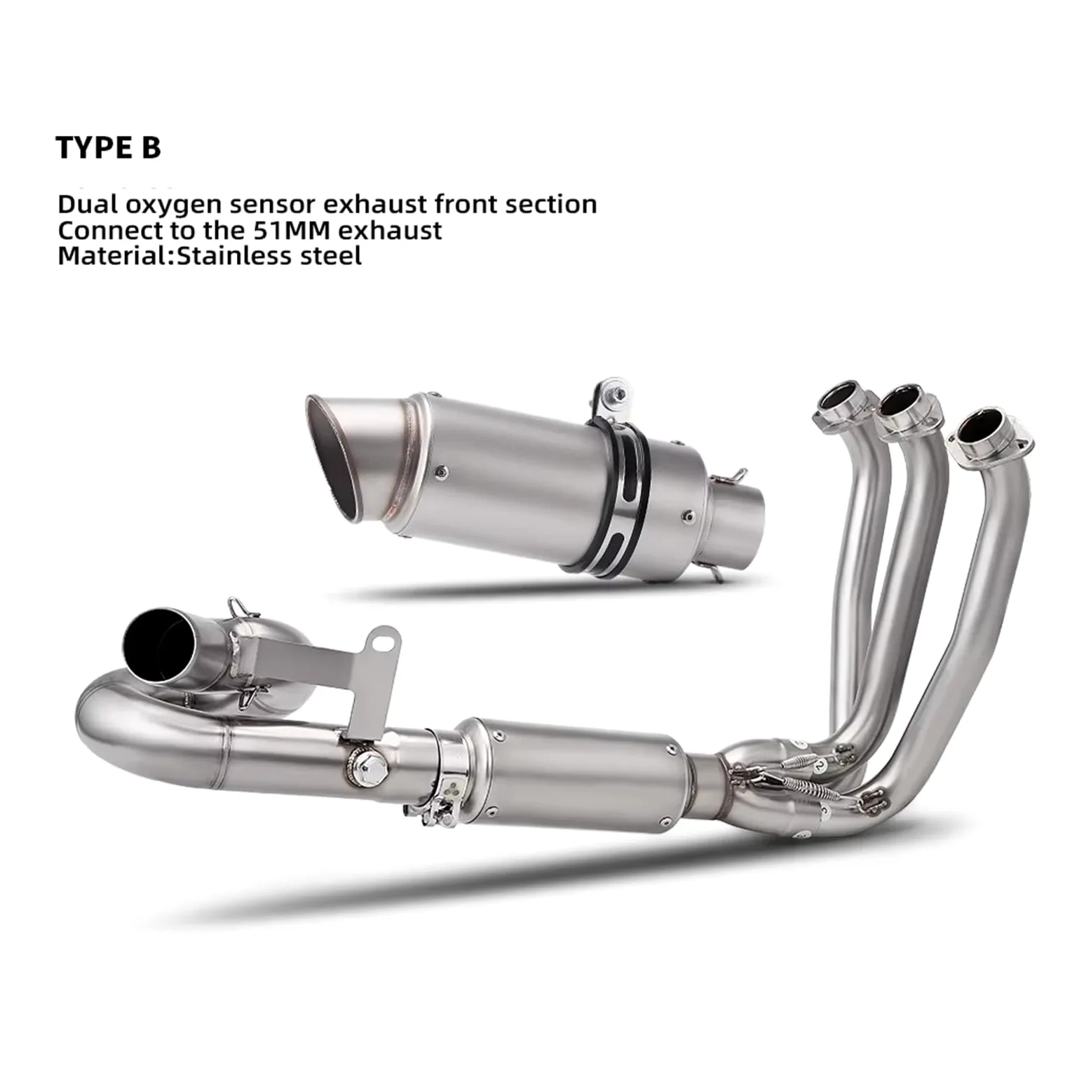Silenciador de escape de acero inoxidable Para 675SR Para 675SR-R Colector de escape delantero deslizante de acero inoxidable de 51 mm con sensor de oxígeno dual