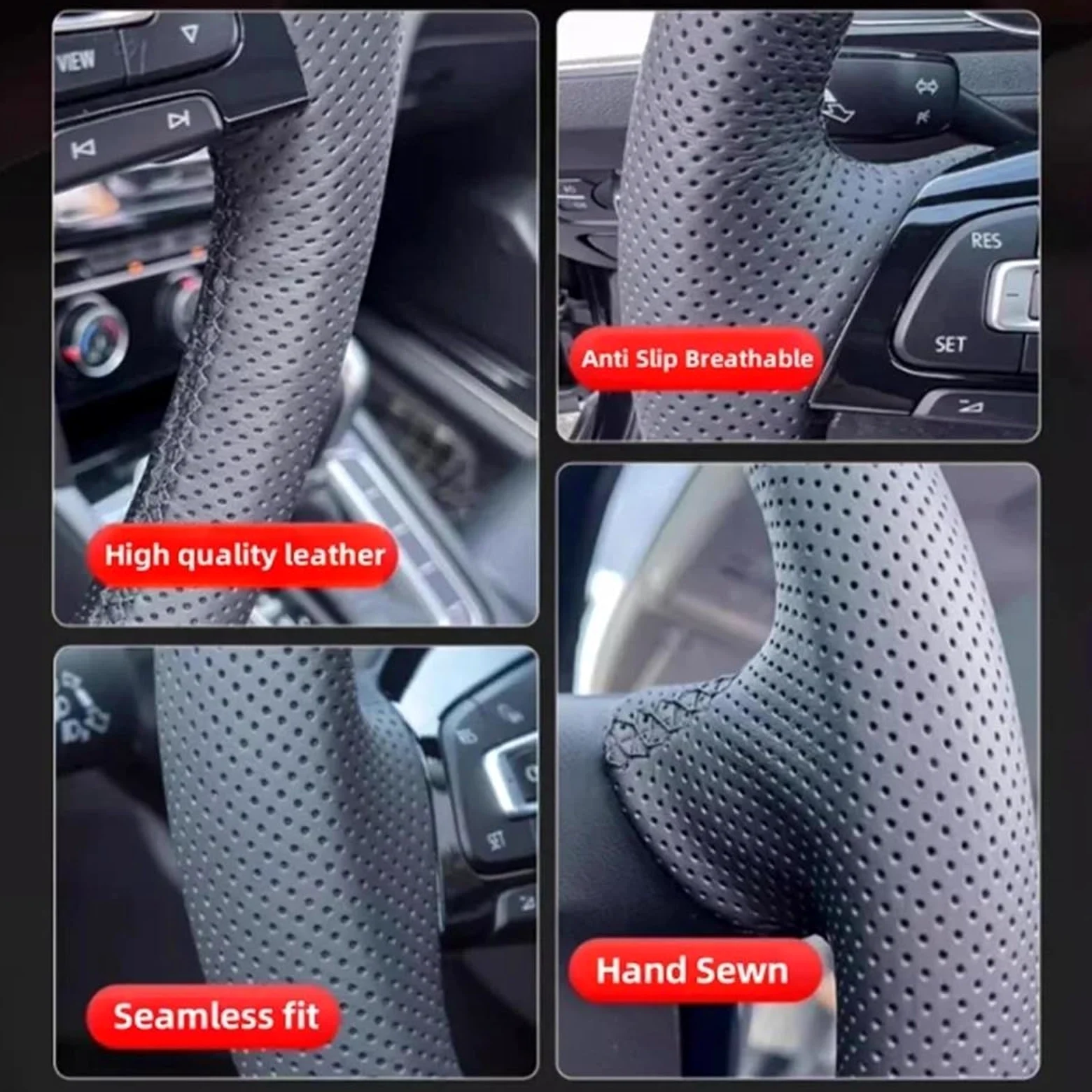 Tapa del Cubo del Volante Funda para Volante de Coche de Cuero de Microfibra Perforada Trenzada con Agujas e Hilos para Accord 7.ª generación 2003-2007 para Odyssey (Negro)