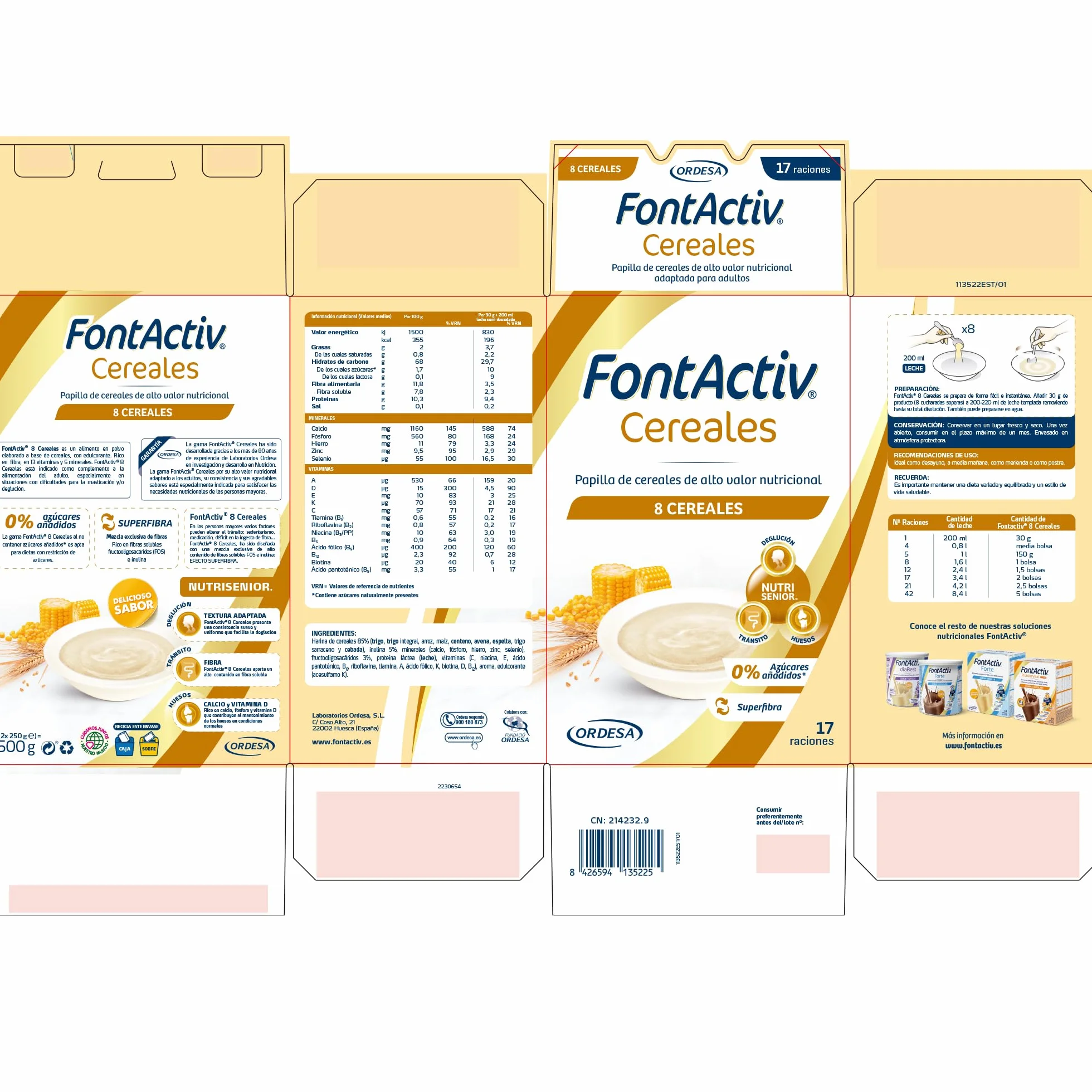 FontActiv 8 Cereales 500g Papilla Cereales Adultos Mayores Arroz Avena Maíz