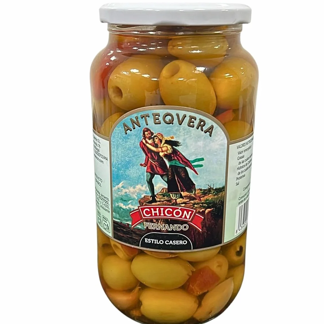 Chicón Lebrón Aceitunas Gordal Deshuesadas Calibre Gigante 80/120 Estilo Casero con Ajo Pimiento Picante Tarro 900g