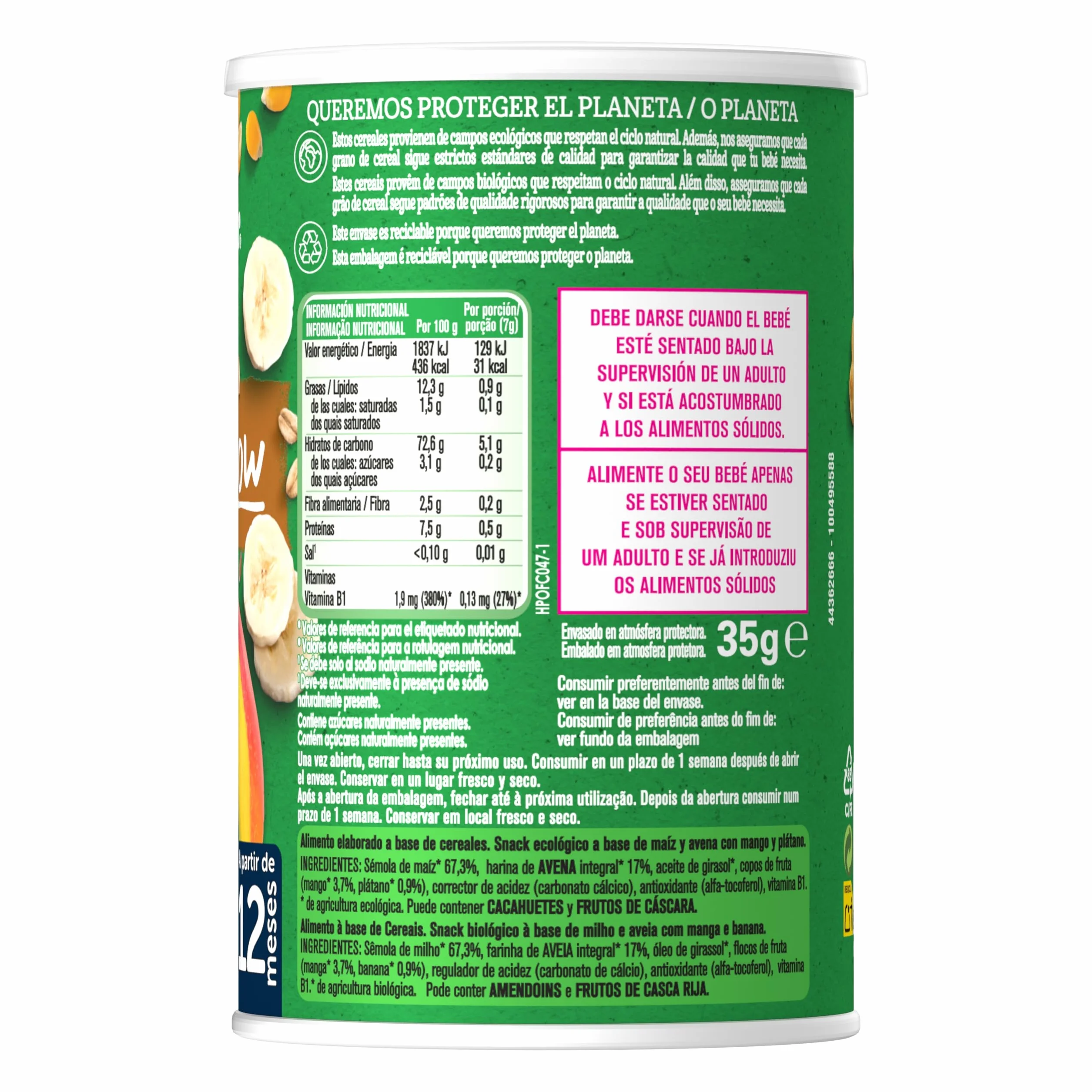 Gerber Organic Snack Maíz y Avena con Mango, 12 meses, 5 x 35 g