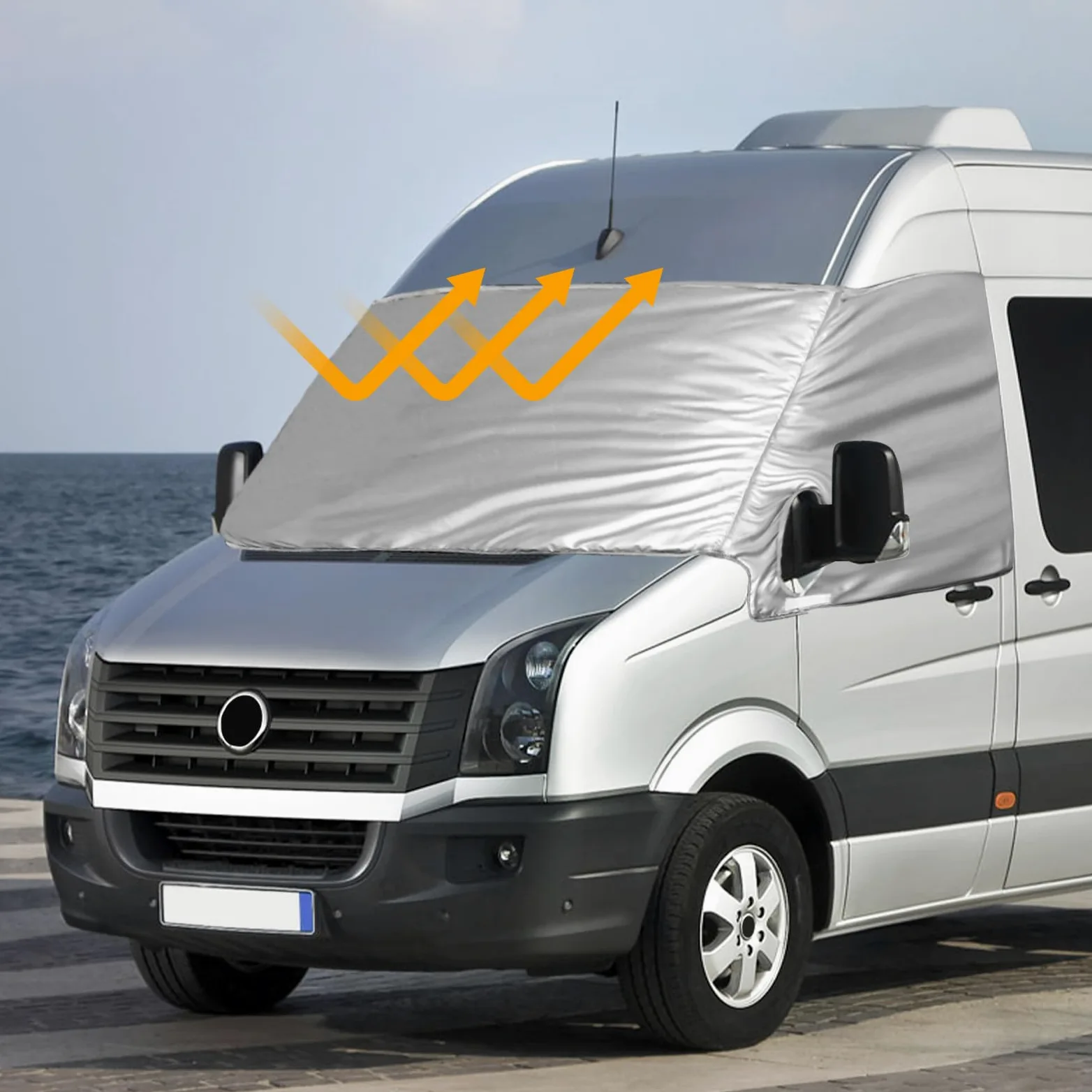 Cubierta de Parabrisas Térmico Externo Compatible con 2018-2023 VW Crafter Grand California, Parabrisas Delantero Cubierta Luxury de Plata para Protección contra Nieve, Hielo, Polvo y Sol