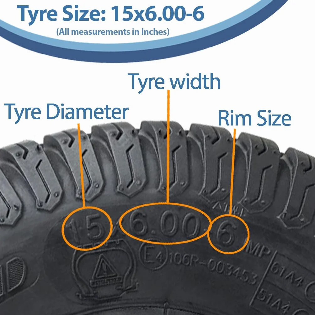 Rueda para cortacésped de 15 x 6.00-6, cubo de 65 mm, neumático P332 de 4 capas en llanta de 20 mm
