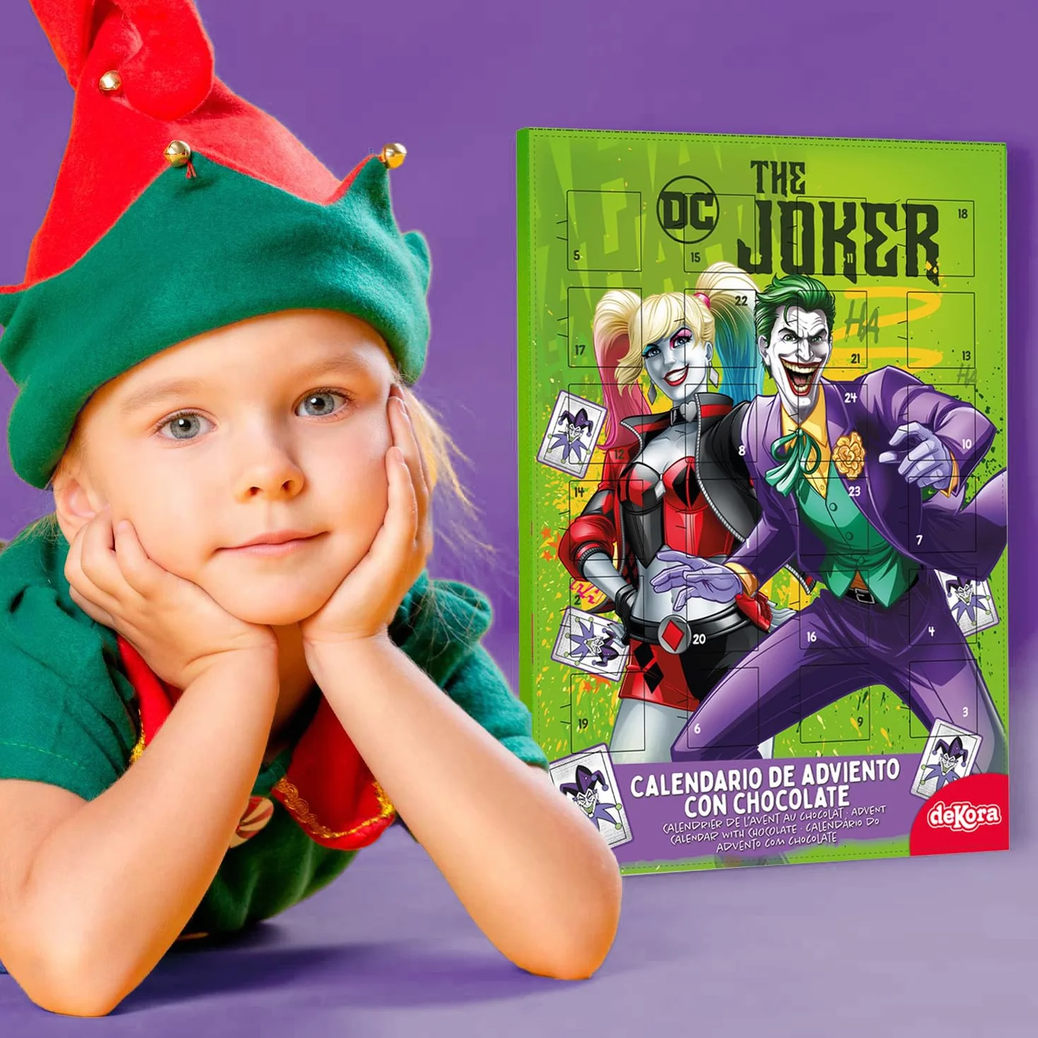Calendario de Adviento Joker y Harley Quinn 24 Chocolatinas 50g Chocolate con Leche Navidad