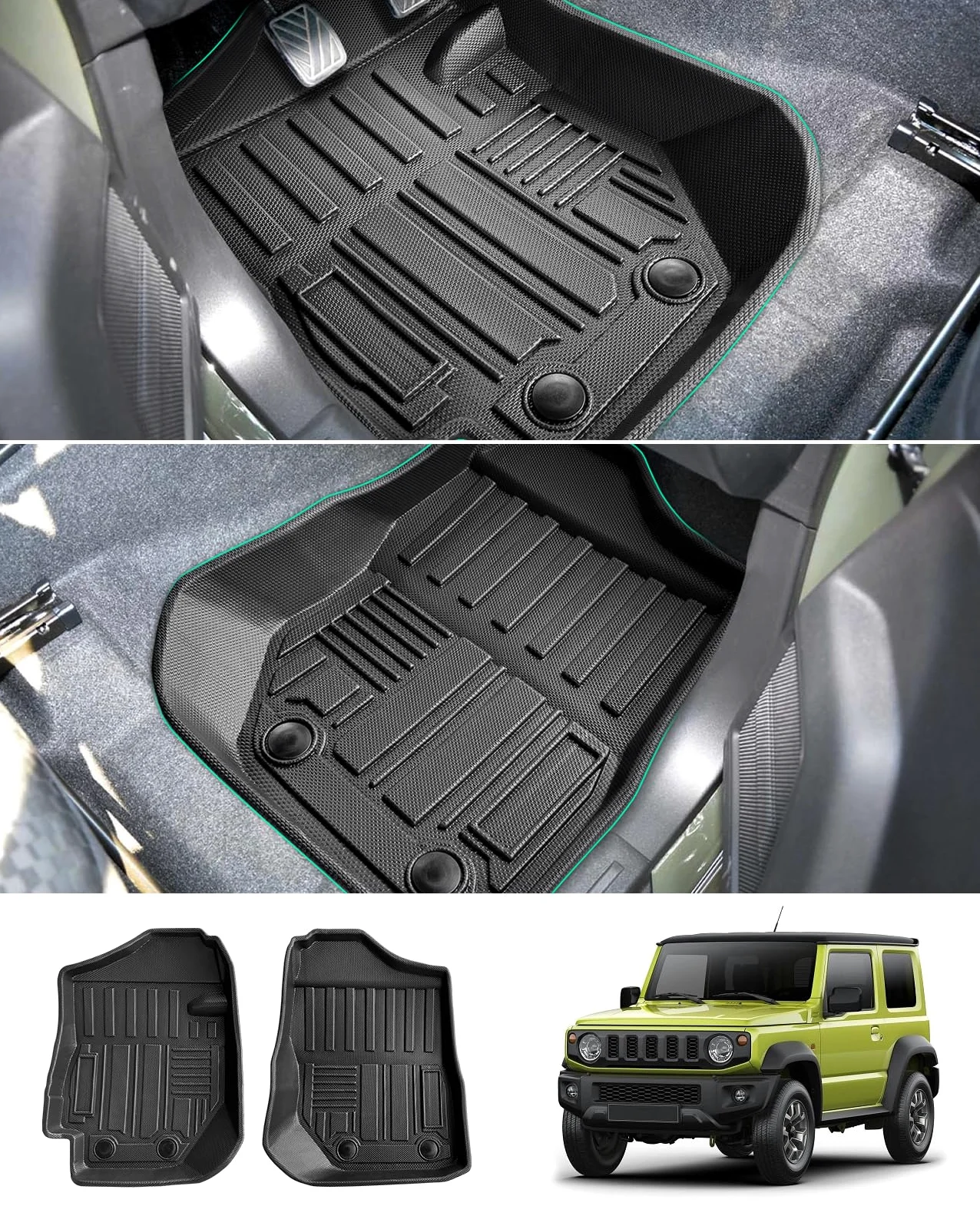 GAFAT Nuevo Suzuki Jimny 2021-2024 2025 JB64/JB74 (Manual) Alfombrillas Delanteras, Jimny 2023 Alfombrillas de Goma TPE para Todo de Clima, Originale 3D Escaneo Borde Alto, Suzuki Jimny Accesorios