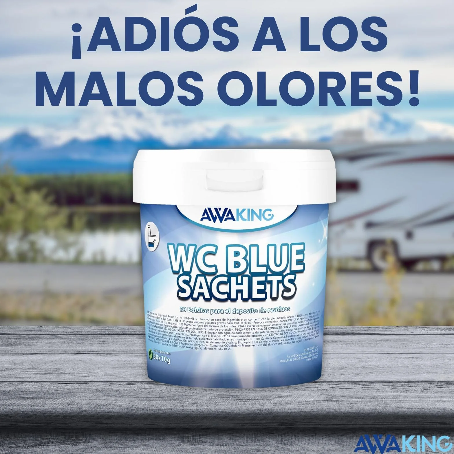 AWAKING Pastillas WC Quimico Autocaravana Blue Sachets 30ud | Limpia y Desodoriza. Fórmula Concentrada y Aroma Fresco Depósito Aguas Negras de Caravana, Limpieza profunda, Camper, Descompone Residuos.