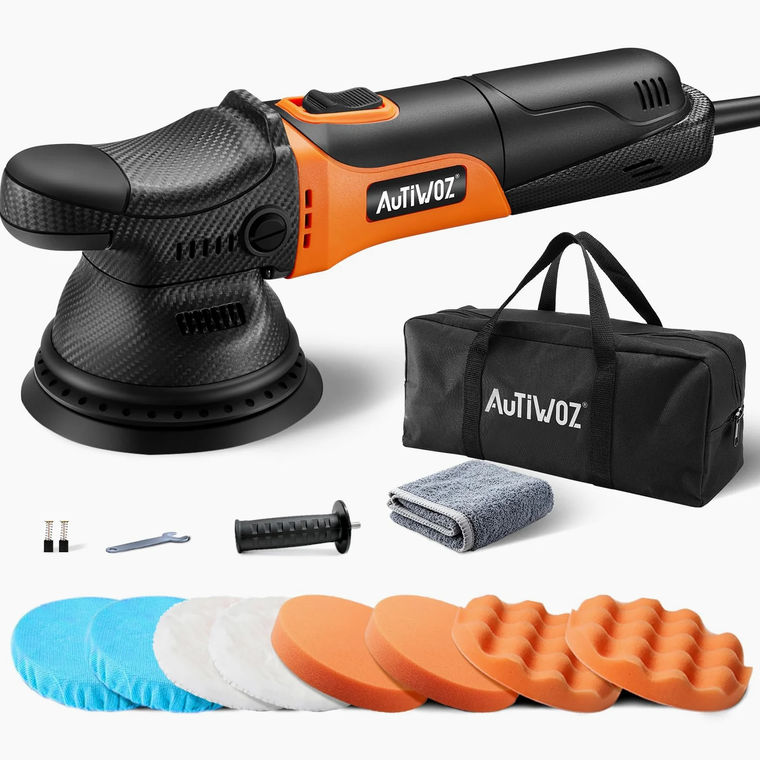 AUTIWOZ 630W Pulidora Orbital 125mm 9mm 6 Velocidades Variables 2000-6200 rpm para Detallado Automotriz