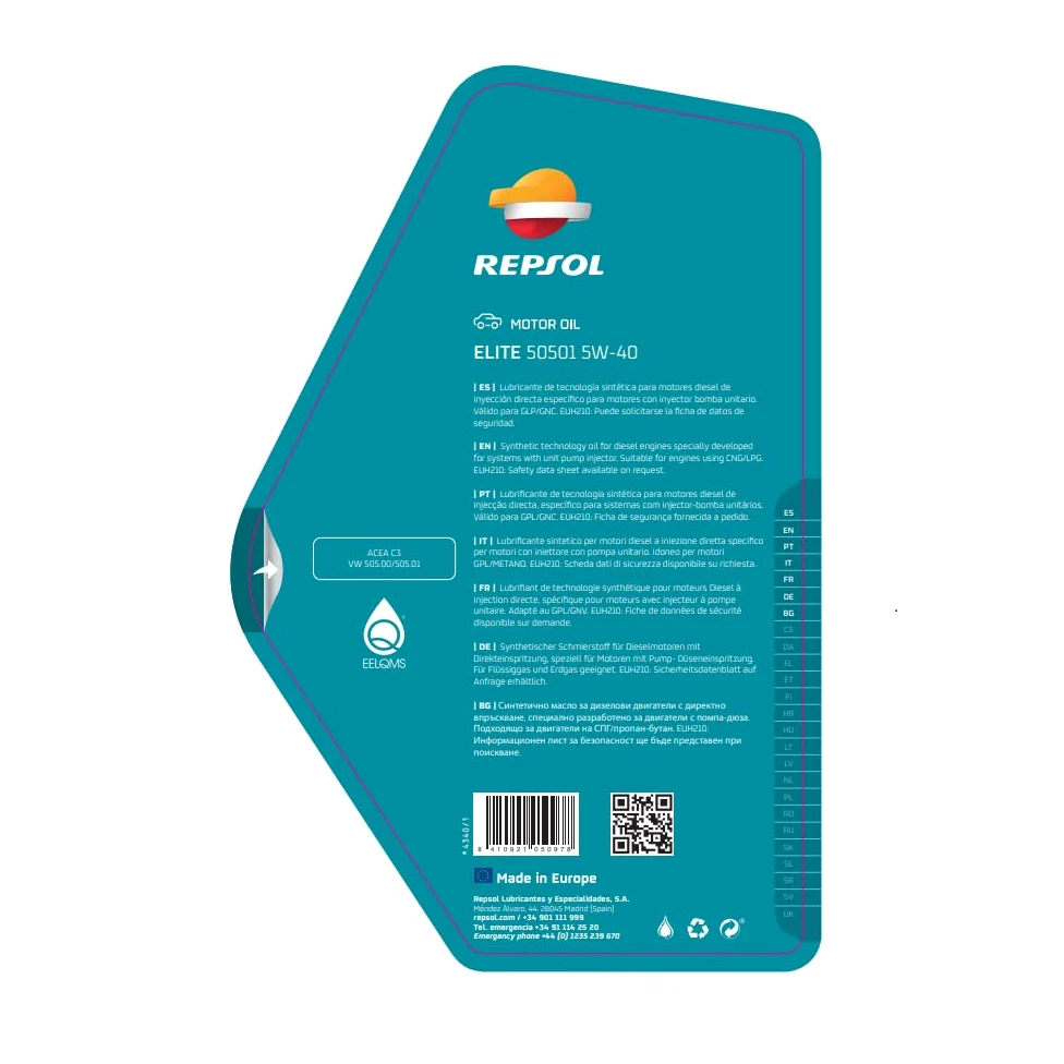 REPSOL aceite lubricante sintético para coche ELITE 50501 5W-40 5L