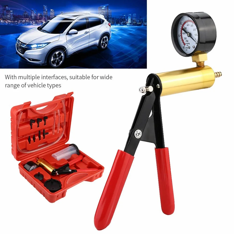 Bomba de vacío, Kit de comprobador de presión de Bomba de vacío Manual para automóvil, Herramienta de Prueba de Purga de Frenos