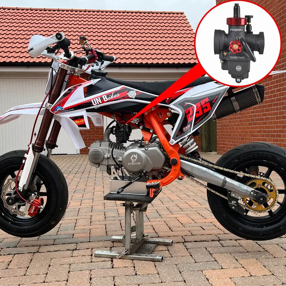 NIBBI PE 24mm Carburador Alto Rendimiento para Motos 140cc-160cc con Revestimiento Protector Incluye Brida y Boquilla Compatible con Cross, Dirt Bike, Pit Bike, ATV, Motocross y Mini GP