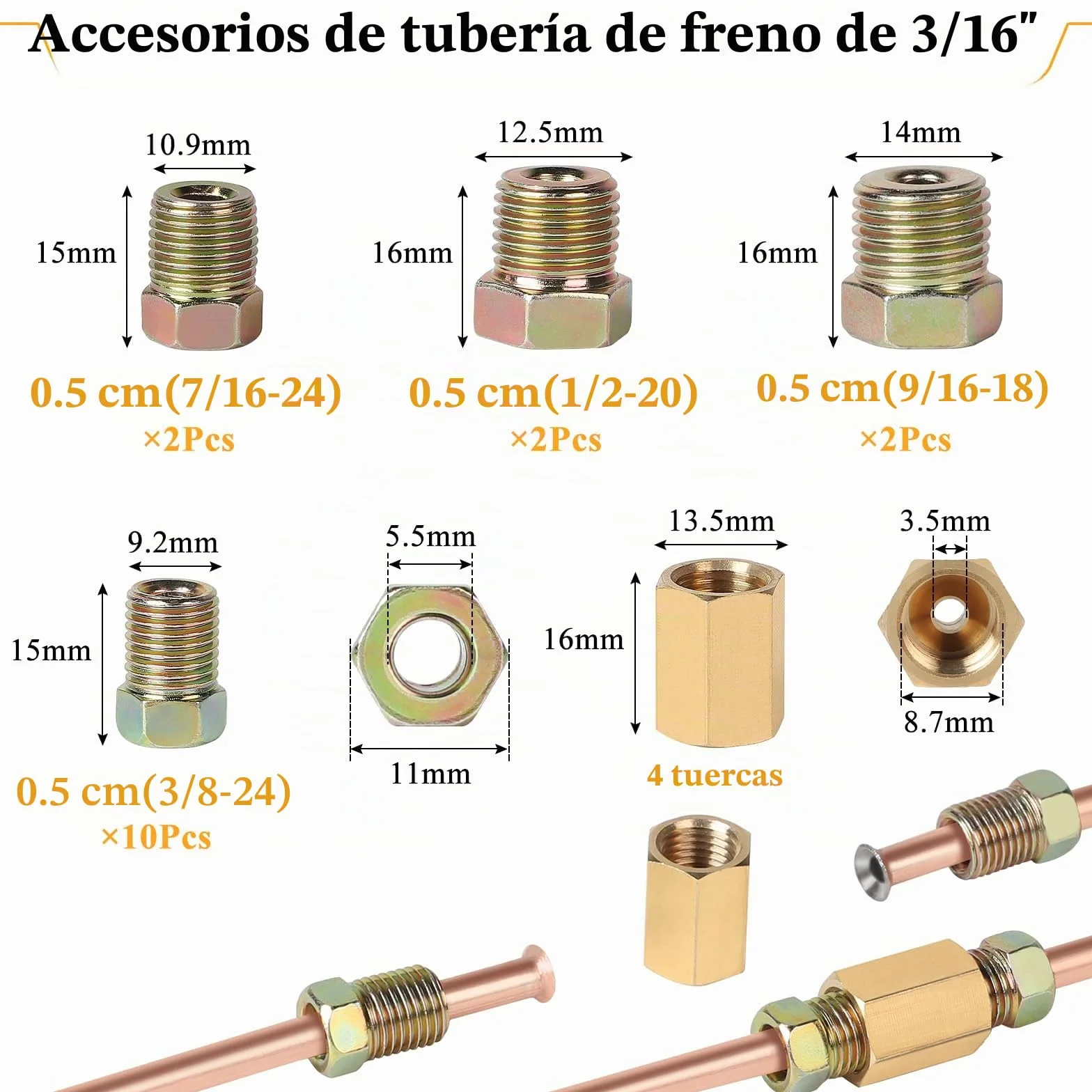 efuturetime Herramienta Ensanchamiento para Mangueras de Freno con Dobladora de Tubos, 7,6 m de Líneas de Freno, Mini Corta Tubos 3-16 mm, 16 Conexiones de Tornillo, 4 Conectores, Flangeado Simple