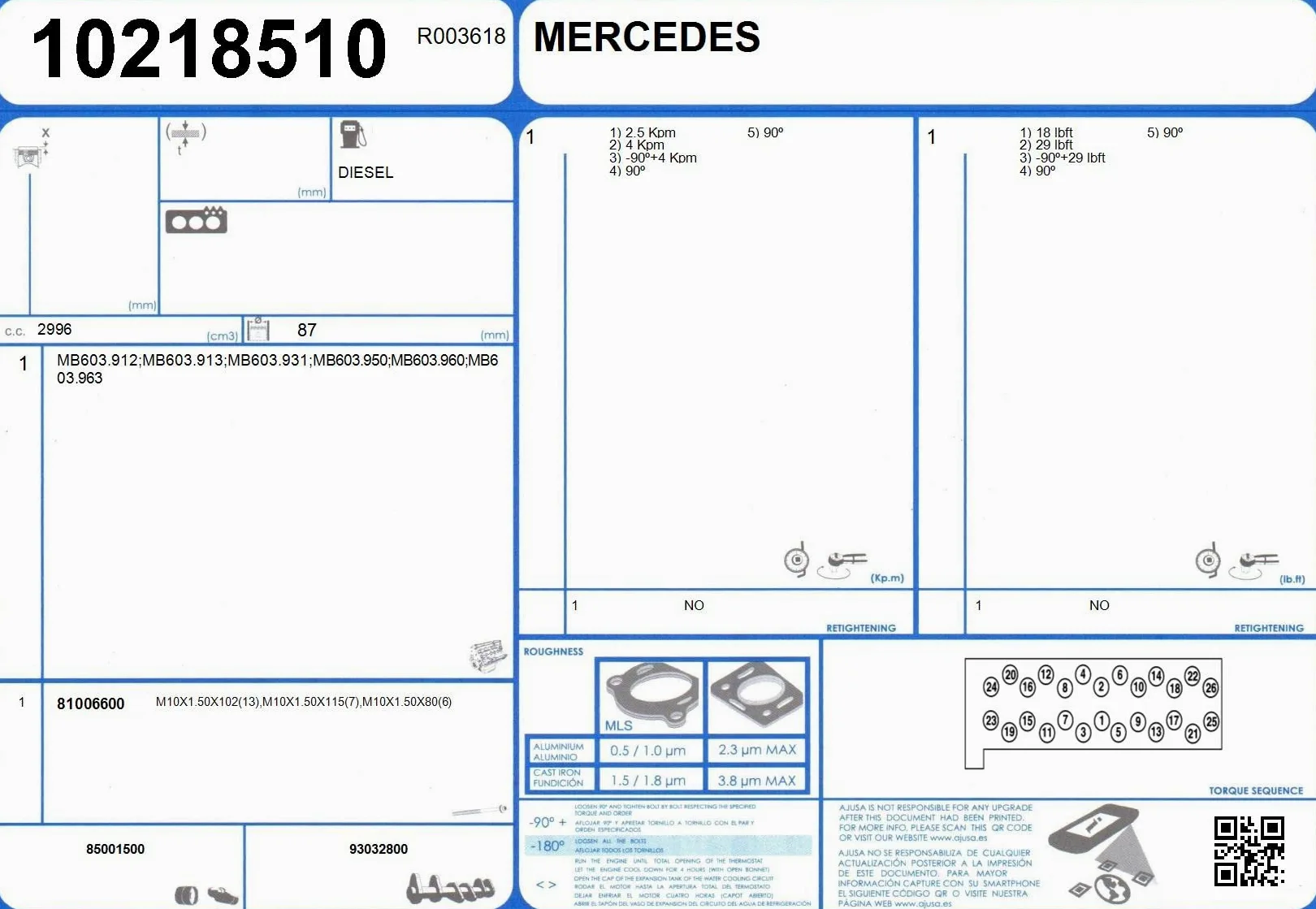 Ajusa 50081900 Juego Completo de Juntas para el Motor