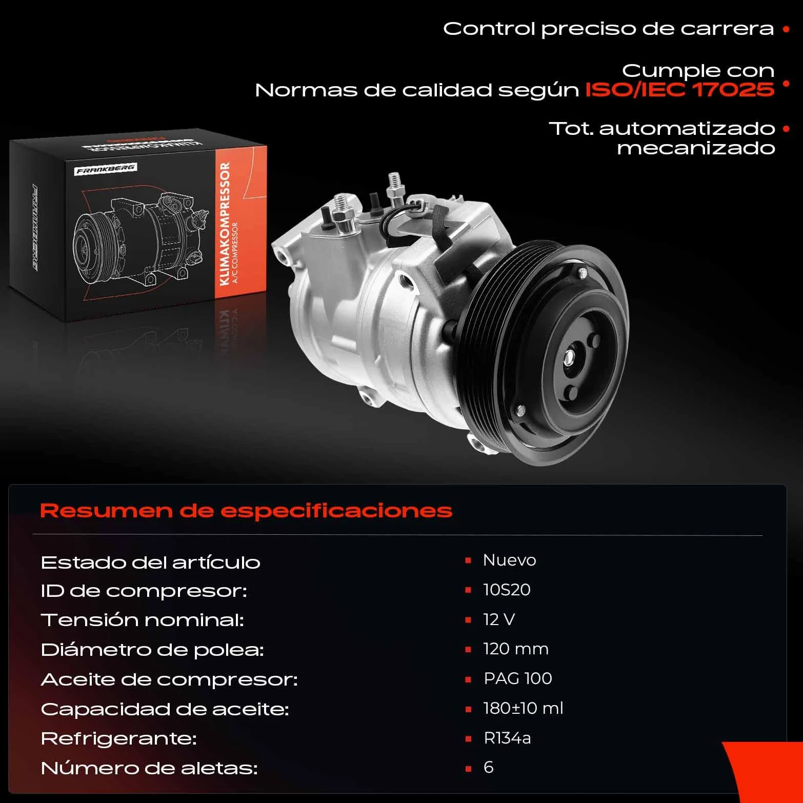 Frankberg Compresor de aire acondicionado con embrague, diésel 05005420ADA | Compatible con: Voyager IV RG RS