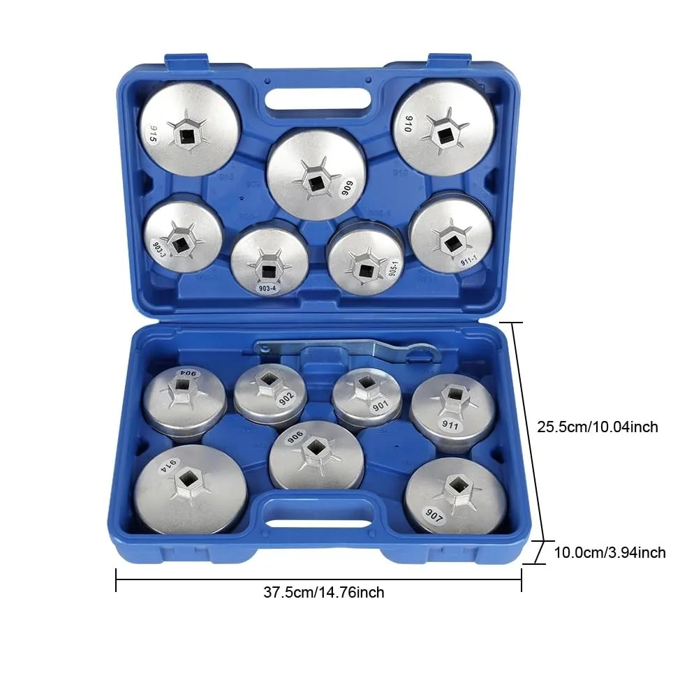Juego De 15 Piezas Llaves Vaso Para Filtros Aceite Y Tapones Coche, Kit Herramientas Para Extraer Entrada 1/2" (12,5 Mm) Filtro de Aceite para Coche