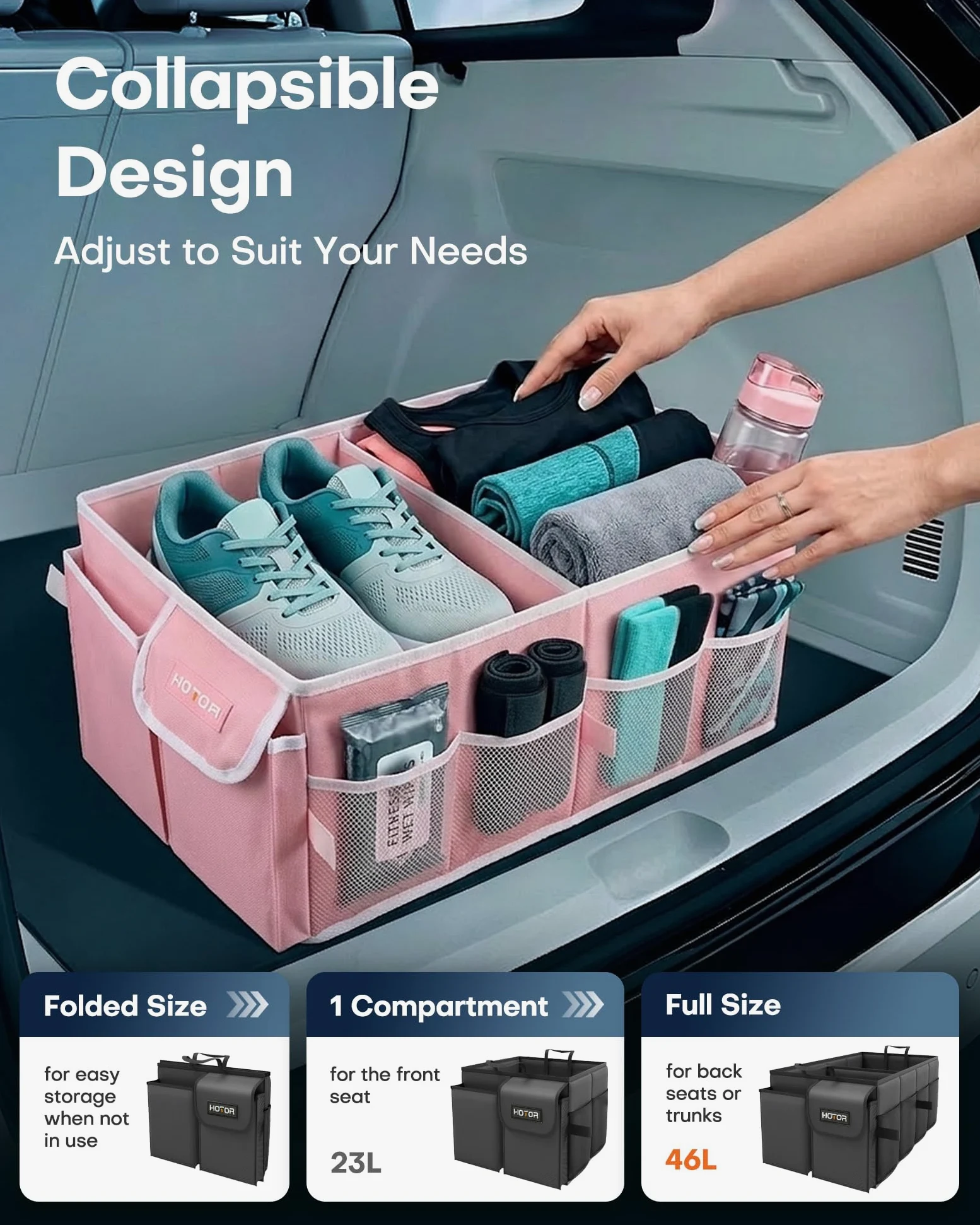 HOTOR Organizador de maletero de coche, Separador Maletero para Coche, Rosa, Básico, 2 Compartimentos