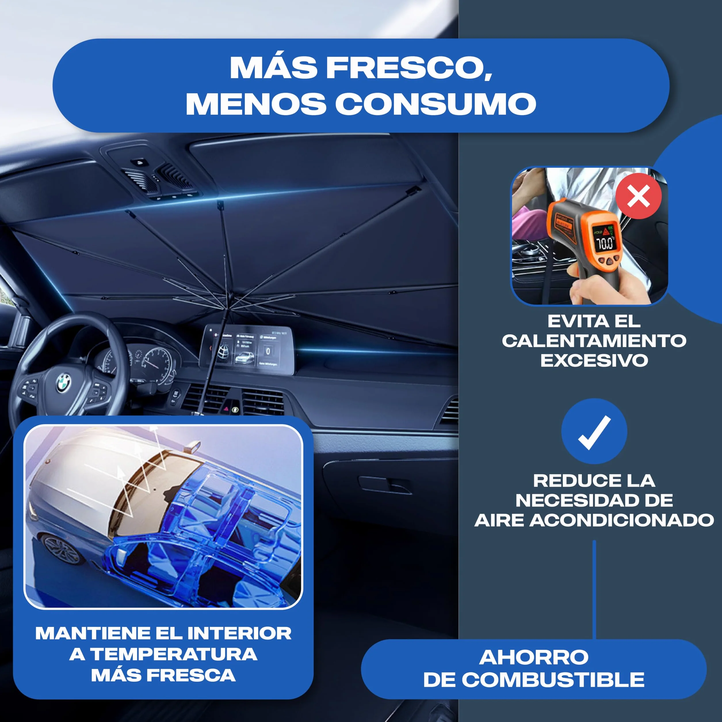 Protector Solar Coche Delantero Parasol SUV Camión UV Titanio 140x80 cm
