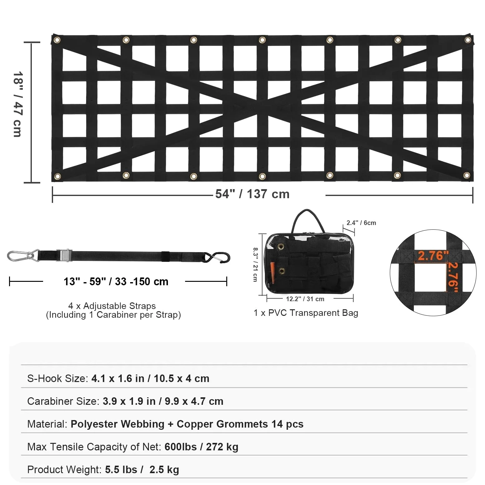 Red Maletero de Coche Universal Car Rear Trunk Net Mesh Elastic with 4 Telescopic Straps Cargo Storage Organizer For Pickup Trailer