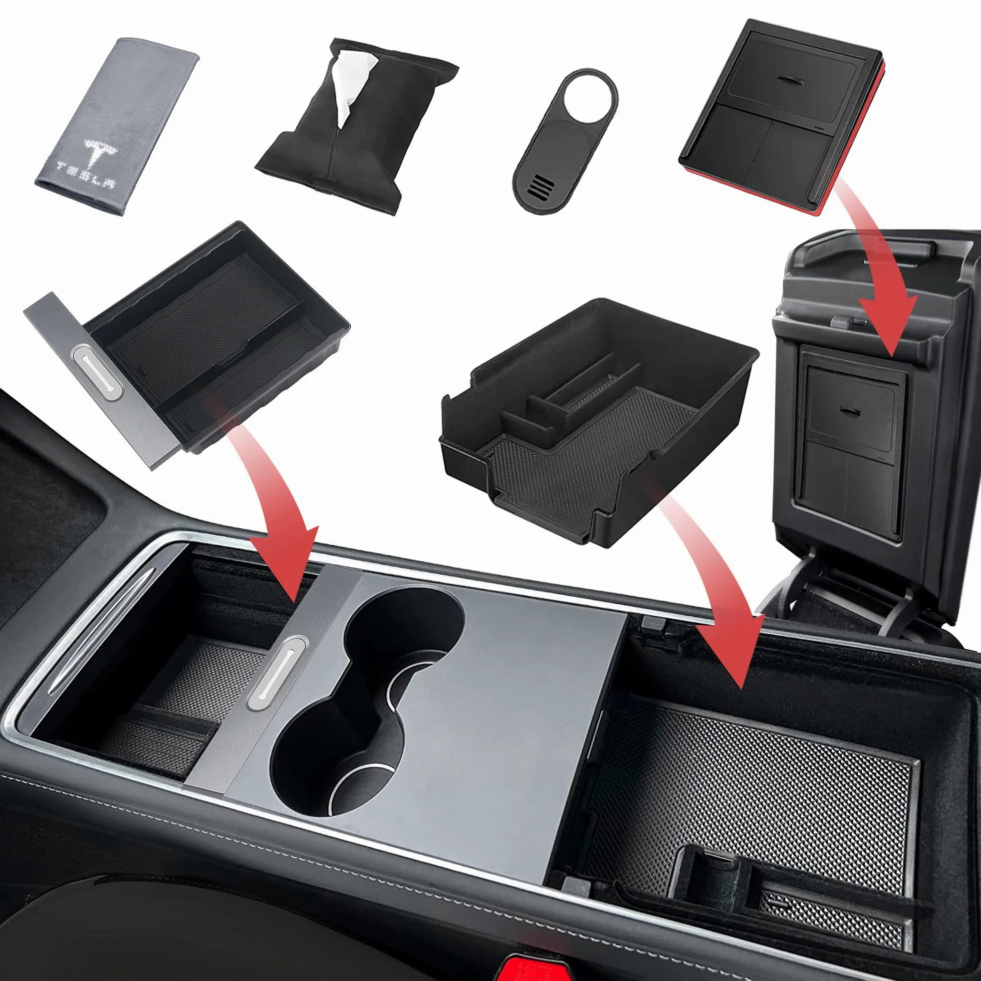 Arcoche Bandeja Organizadora De Consola Central Para Modelo Y 2021-2023 Modelo 3 2021-2023 Accesorios Tesla Bandeja Organizadora De Consola Central Juego De 6 Piezas