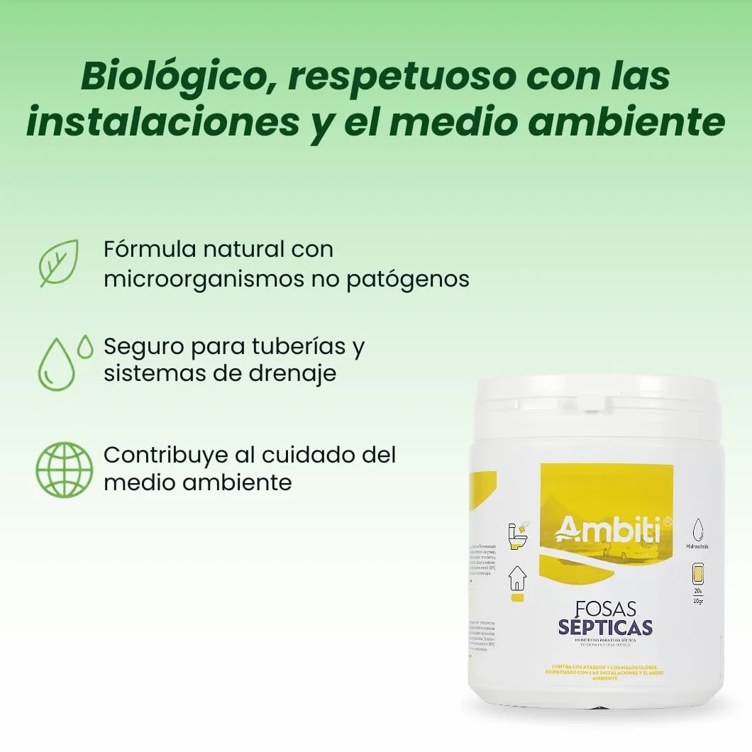 Ambiti Fosas Sépticas | Activador Enzimático Biológico en Monodosis | 20 Bolsitas Solubles de 20 g | Limpieza y Mantenimiento de Fosas y Desagües | Elimina Malos Olores y Evita Atascos