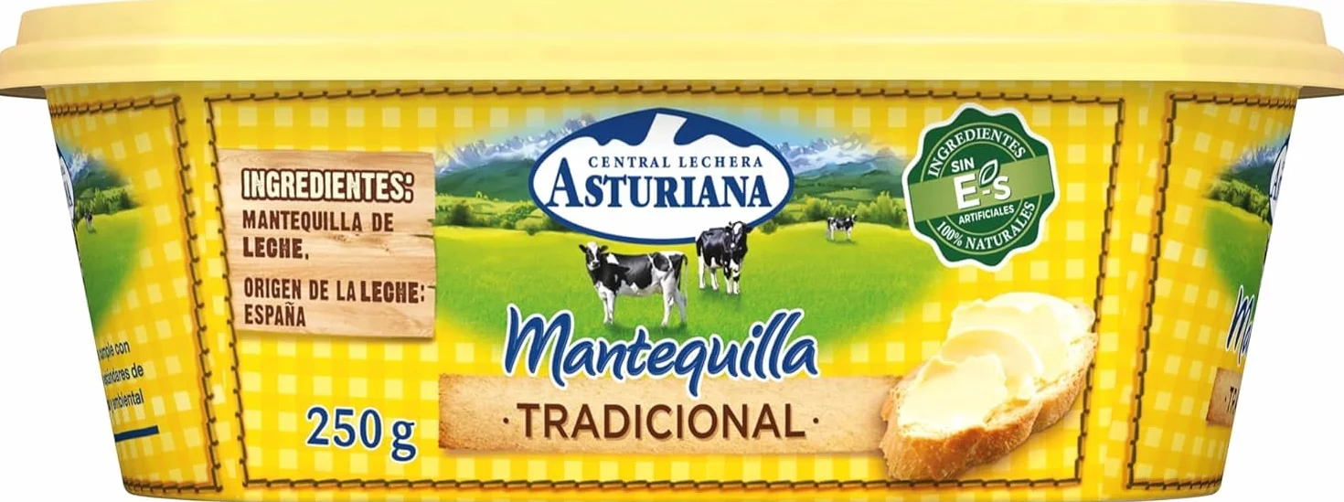 Central Lechera Asturiana Mantequilla Tradicional Sin Sal 250g Barqueta Sabor Lácteo Natural