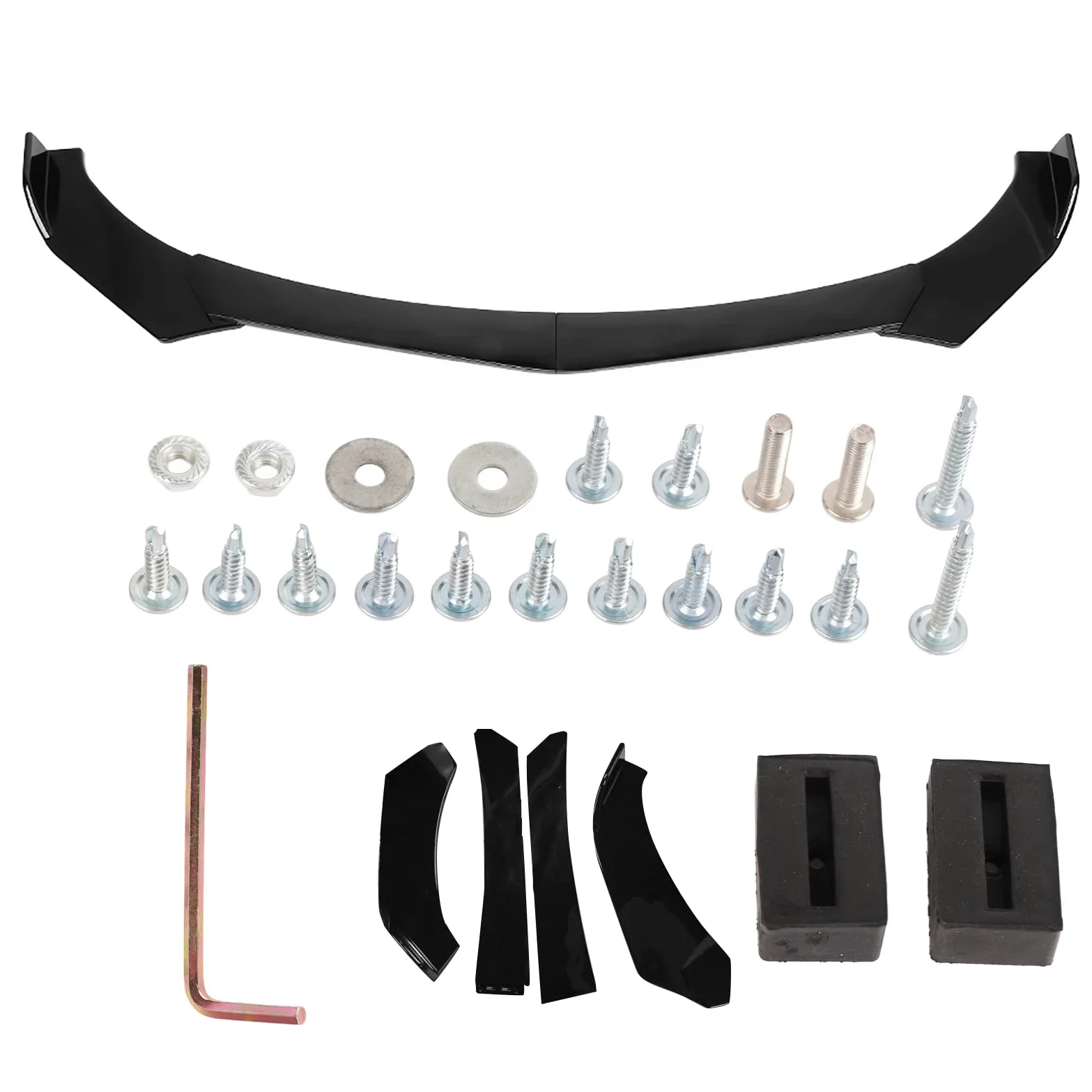 Labio Delantero Universal para Coche, Splitter de Parachoques Negro Brillante de 3 Piezas en ABS, para Deportivos y Uso Diario, Mejora la Estética y Aerodinámica