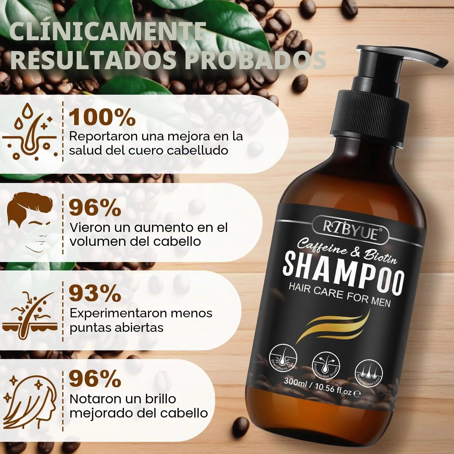 Champú de crecimiento capilar con cafeína, biotina y romero