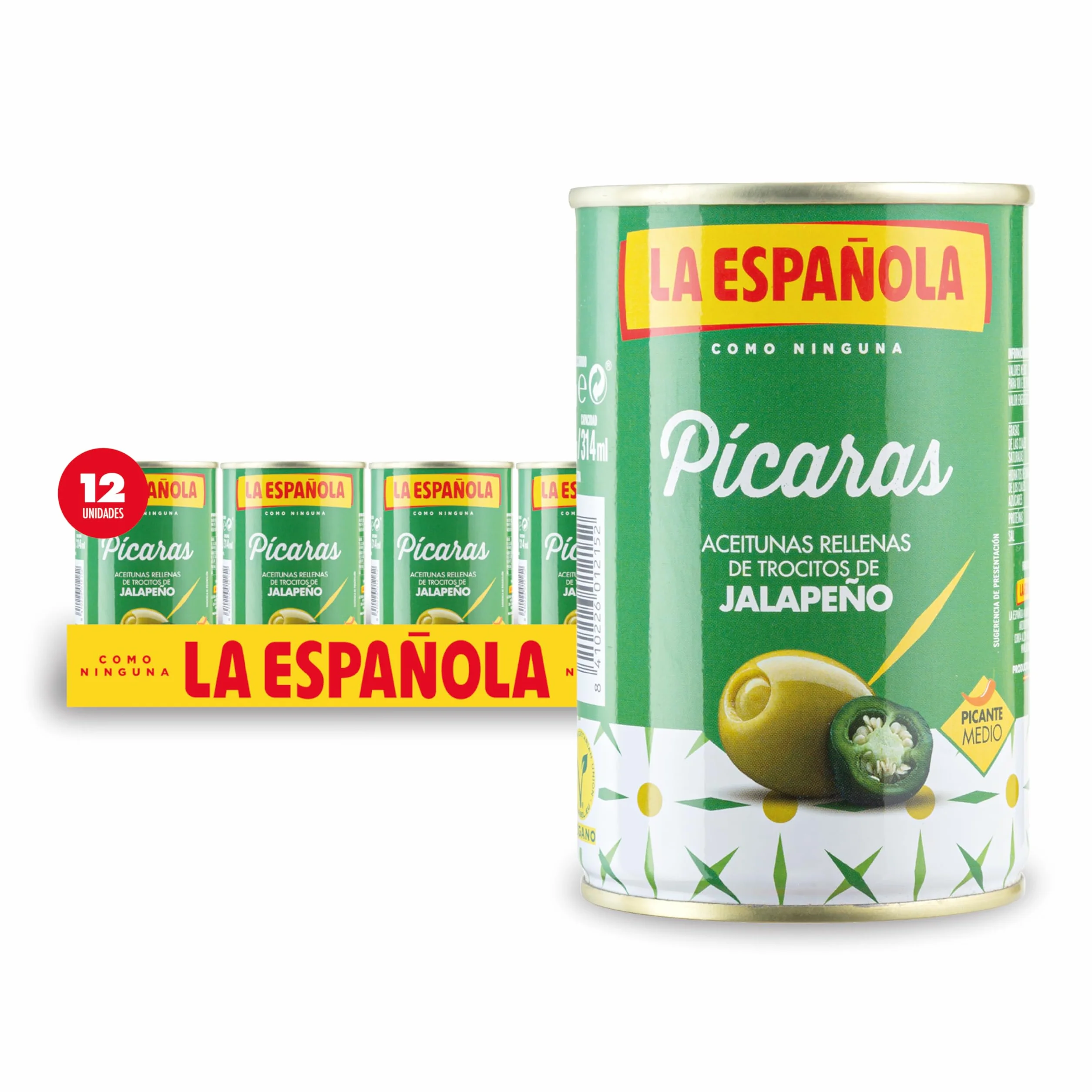 La Española Aceitunas Rellenas de Jalapeños Picante Medio Sin Gluten Pack 12