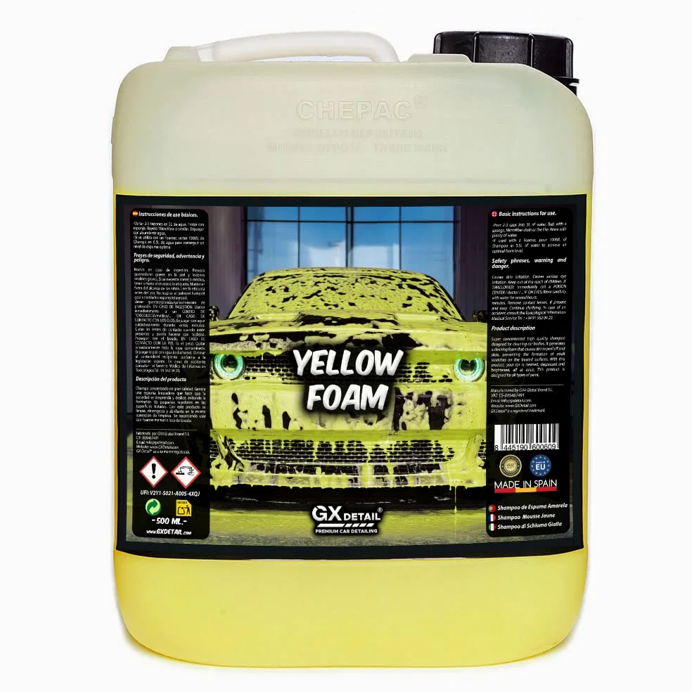 GxDetail Yellow Foam 5 Litros – Espuma de Lavado Amarilla para Coche – Limpieza Profunda y Brillo Espectacular – Espuma Densa y pH Neutro – Seguro para Pintura - Efecto Nieve.