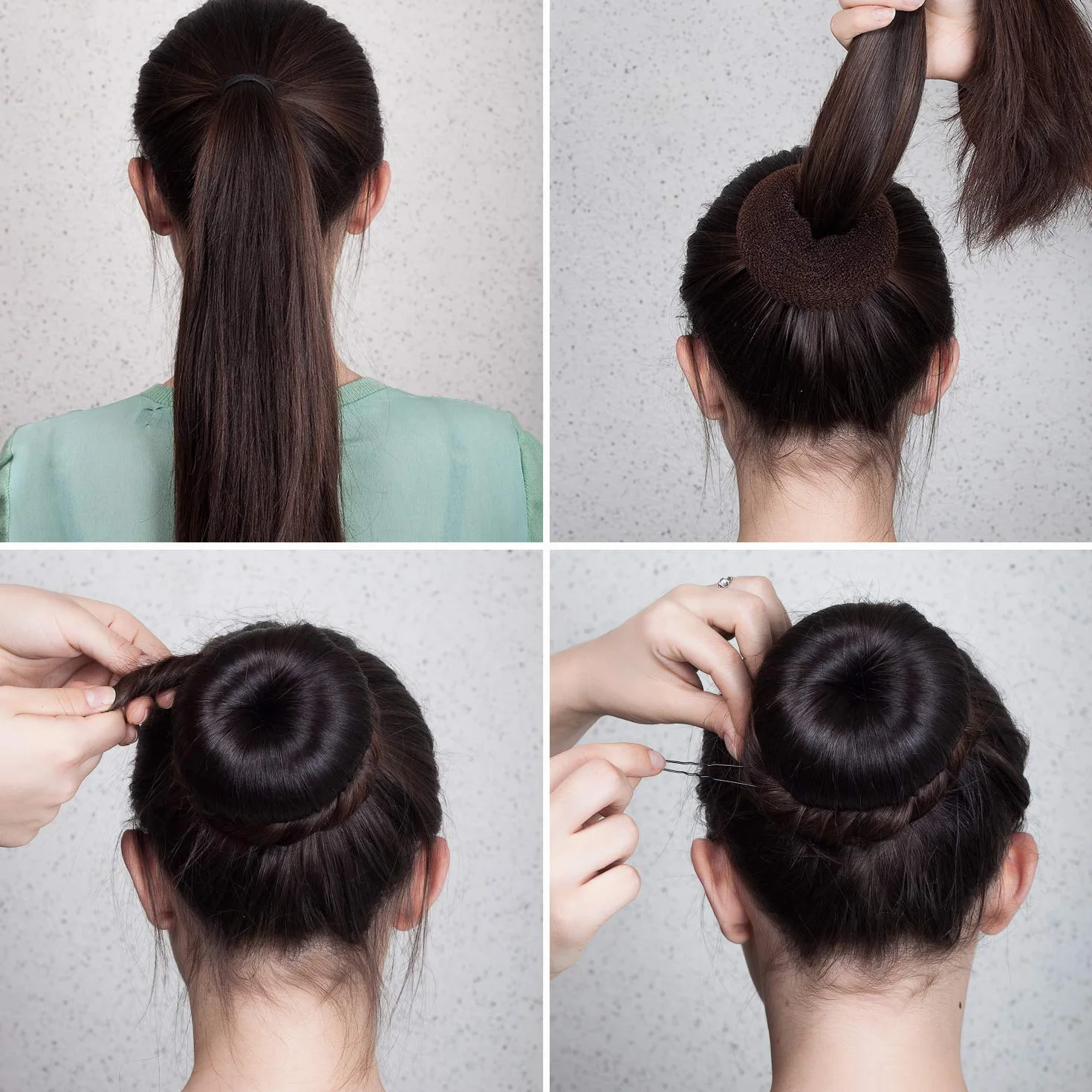 Donut Bun Maker Moño de Pelo Conjunto Anillo 9 Piezas con Bandas Elásticas y Horquillas Negro Marrón Beige
