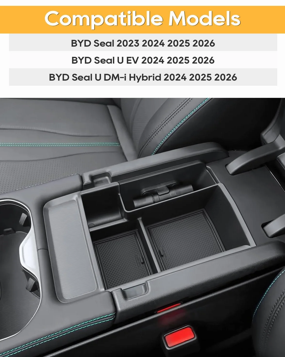 LFOTPP Compatible con BYD Seal U EV/DM-i 2024-2025 Caja de almacenamiento para consola central, reposabrazos central, guantera, bandeja organizadora con alfombrilla antideslizante