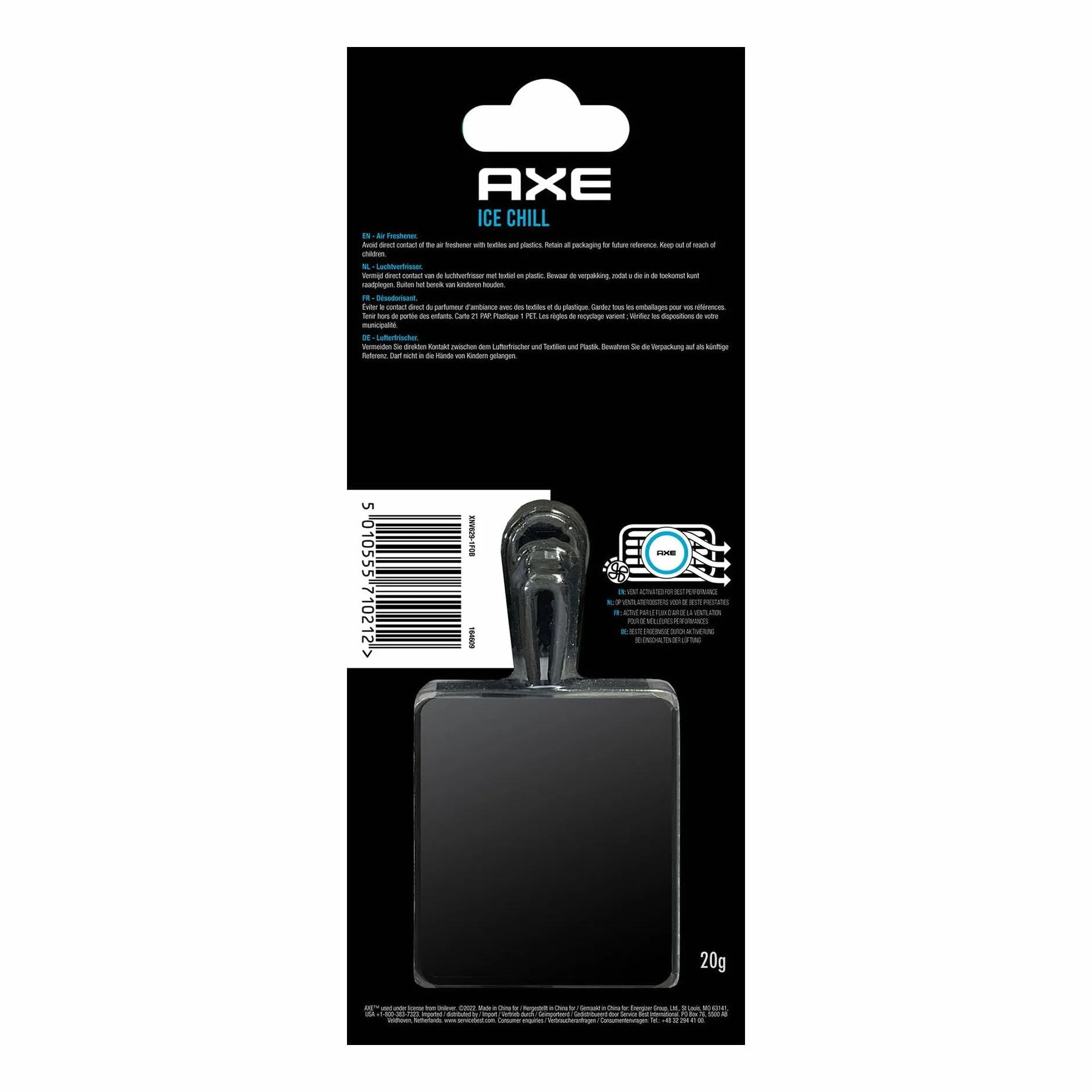 AXE Mini Ambientador para Coche – Frescura Intensa de 30 Días en Rejilla Ventilación – Fragancia Ice Chill – Diseño Discreto y Elegante para un Viaje Impecable